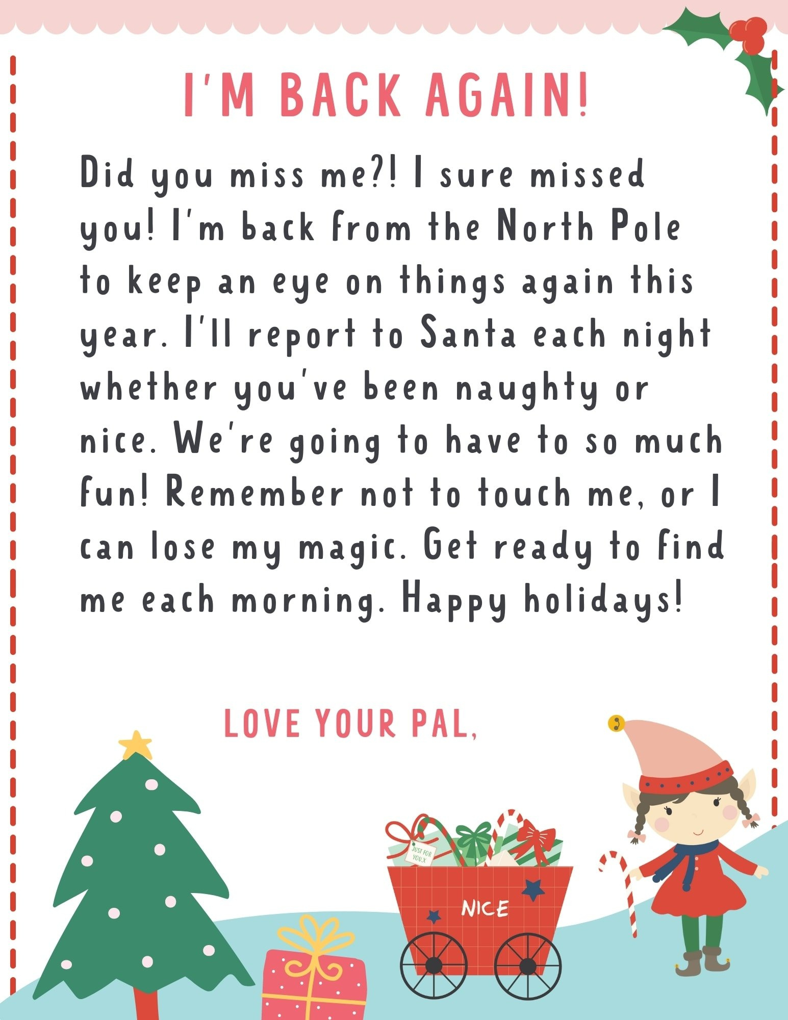 Elf On The Shelf Letter {4 Free Printables!} - Make Life Lovely in Free Printable Elf On The Shelf Return Letter