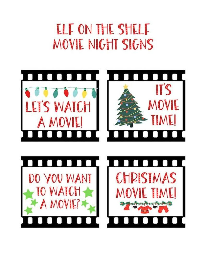 Elf On The Shelf Movie Night Display With Free Printables regarding Elf on the Shelf Movie Night Free Printable