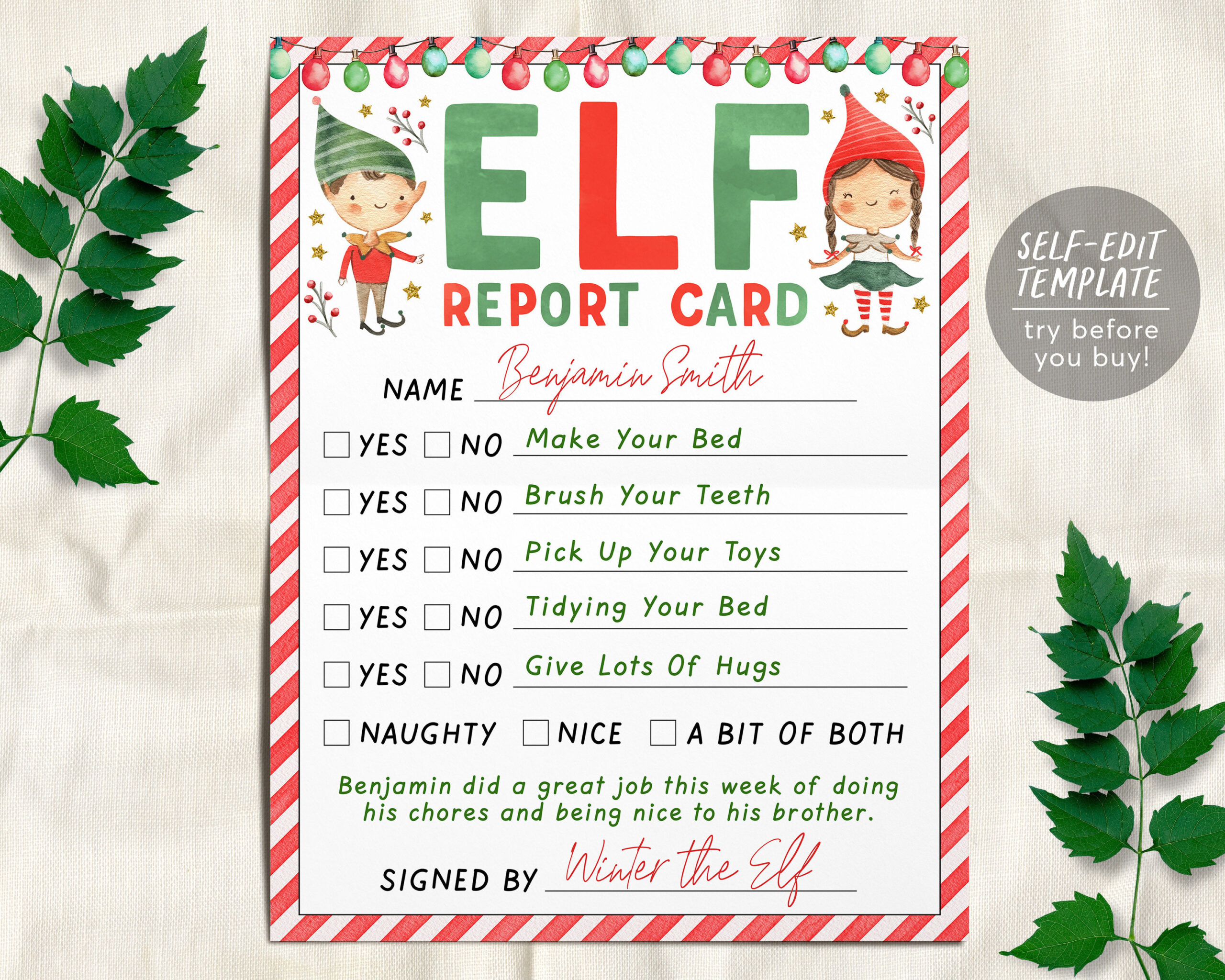 Elf Report Card Editable Template, Christmas Elf Report Letter pertaining to Elf Report Card Printable