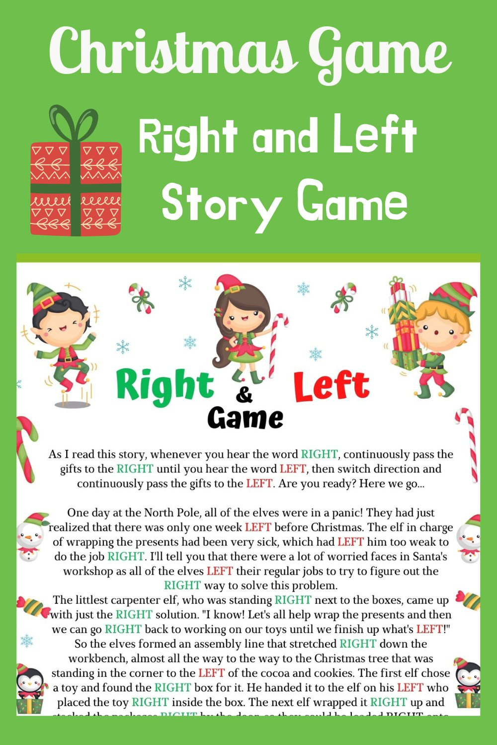 Elf Right And Left Story, Printable Winter Or Christmas Game with regard to Left Right Christmas Game Printable For Kids