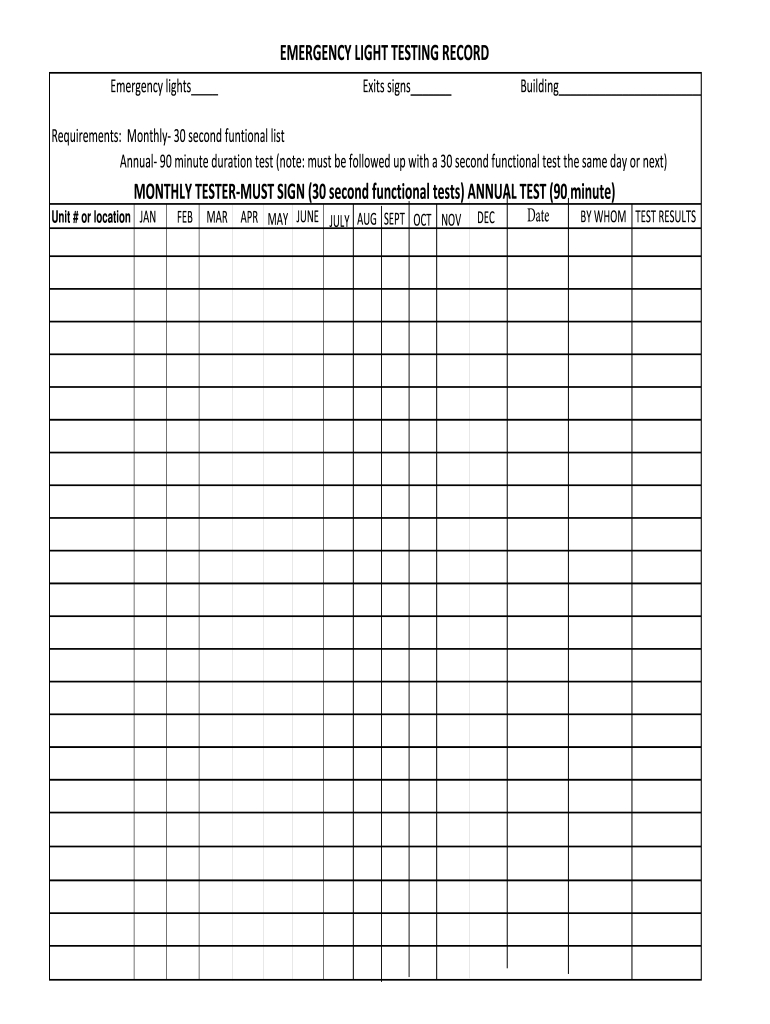 Emergency Lighting Test Sheet Pdf: Fill Out & Sign Online | Dochub for Free Printable Emergency Lighting Test Log Template