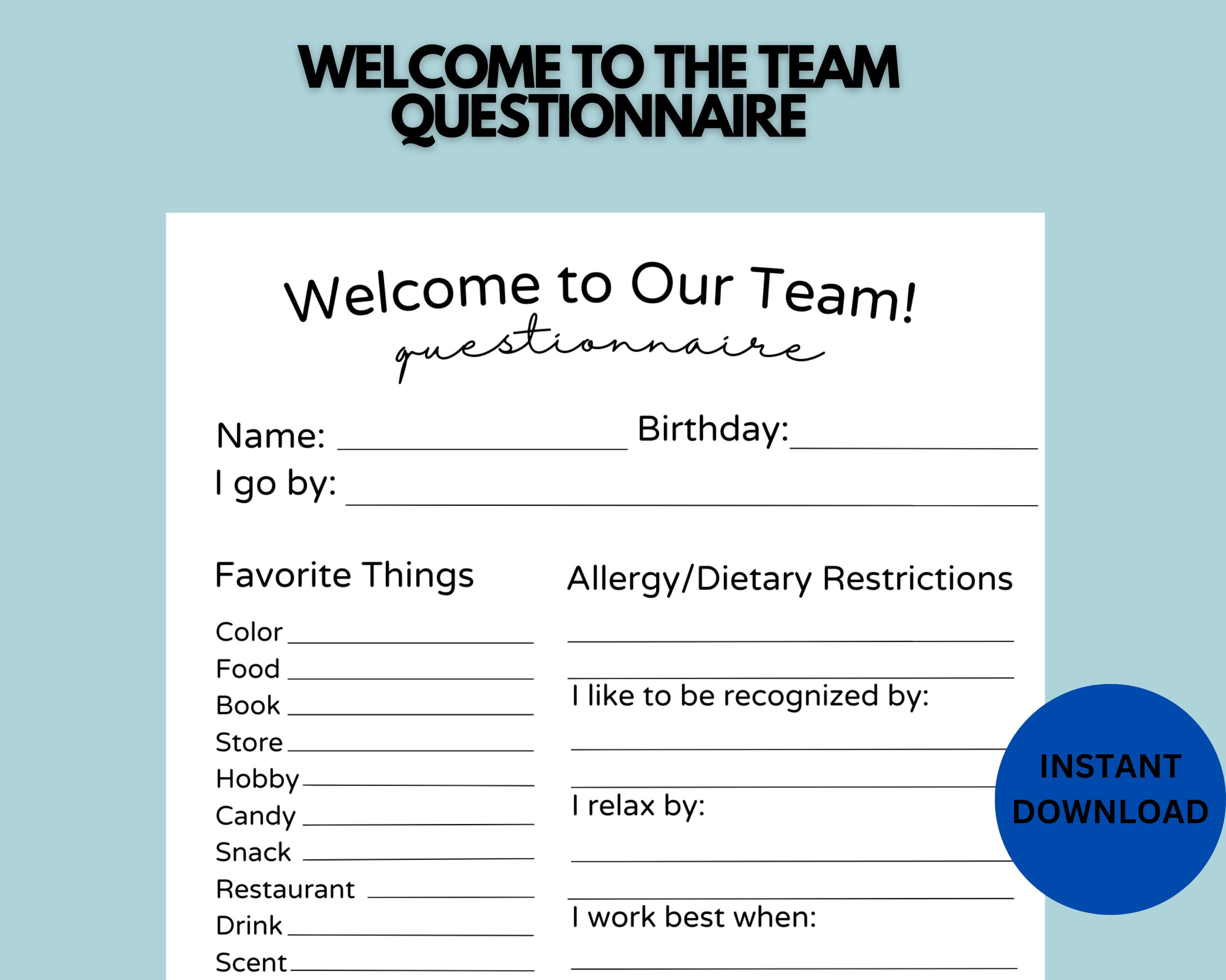 Employee Get To Know Me Survey | Office Games | Party Games | Work in Coworkers Printable Getting to Know Your Employees Questionnaire Template