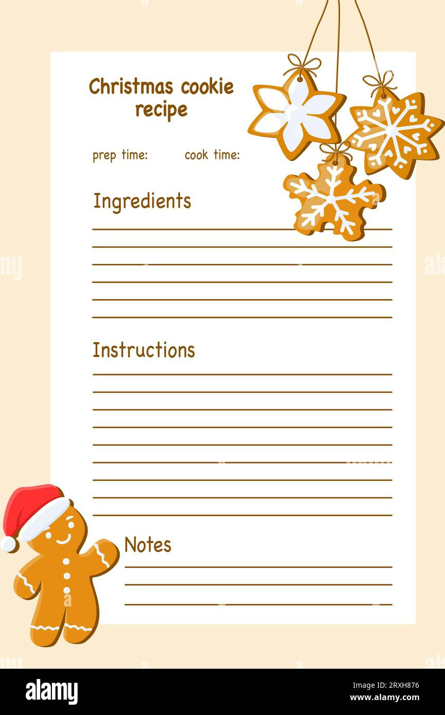 Empty Template Card For Christmas Cookie Recipe With Cute pertaining to Christmas Cookie Template Printable