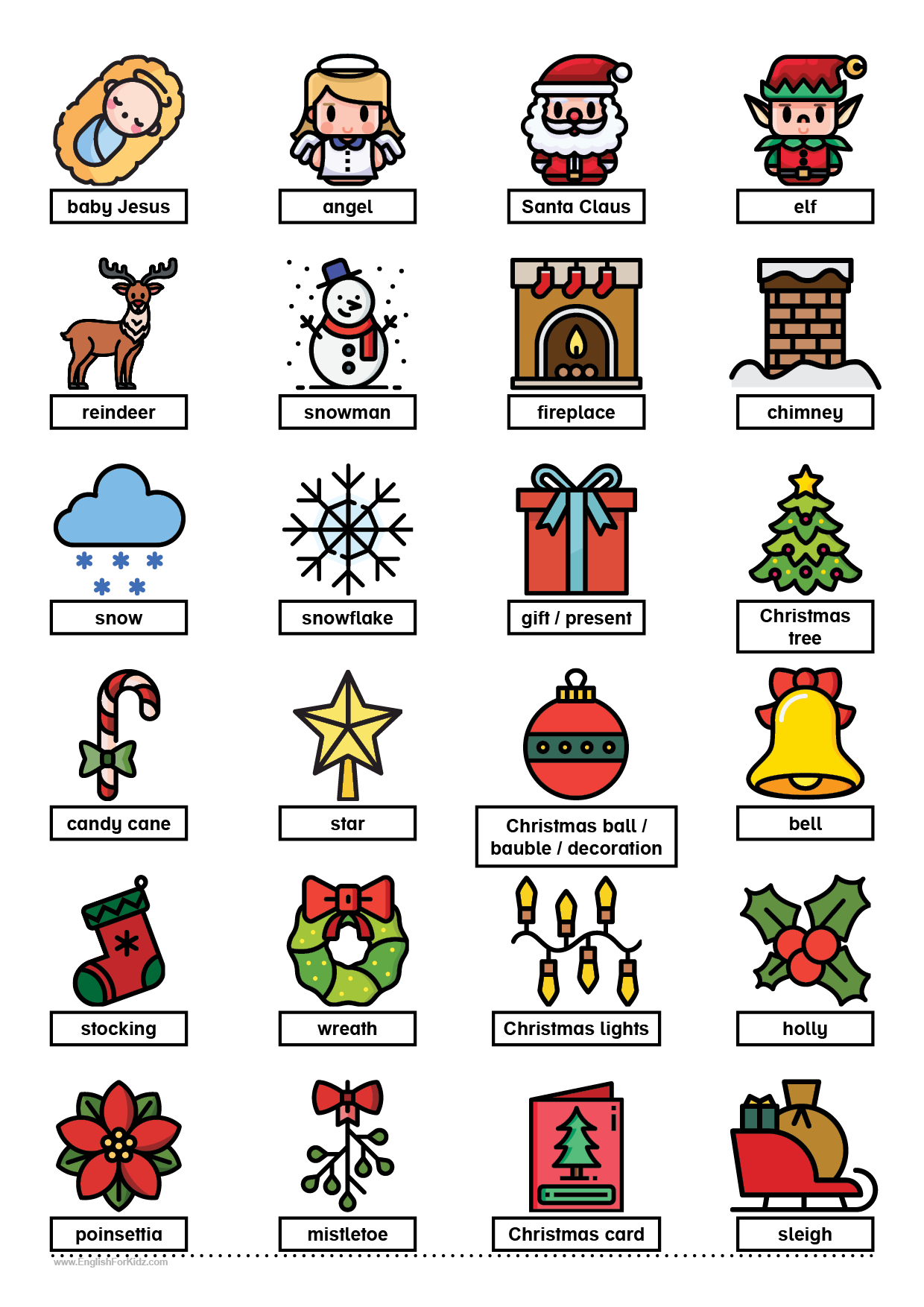 English For Kids Stepstep: Christmas Vocabulary Worksheets regarding Christmas English Worksheets
