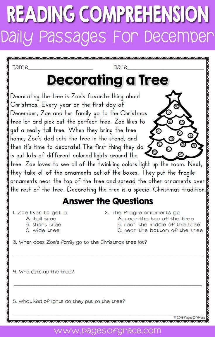 Enreading with Reading Comprehension Worksheets Christmas