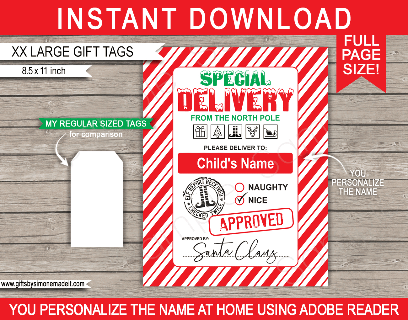 Extra Large Santa Christmas Gift Tags - Red &amp;amp; Green regarding Large Printable Christmas Name Tags