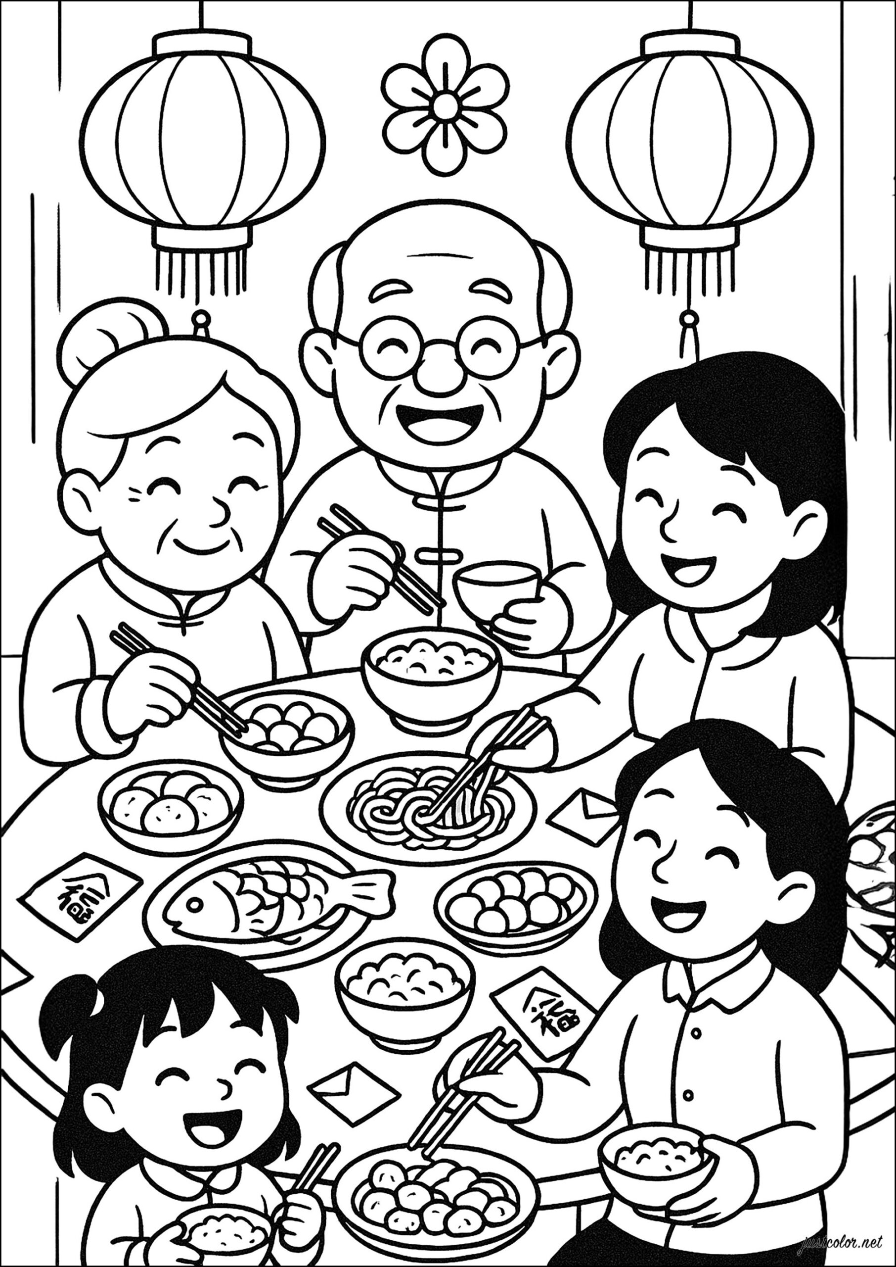 Family Meal - Chinese New Year Coloring Pages For Kids for Chinese New Year Coloring Printable