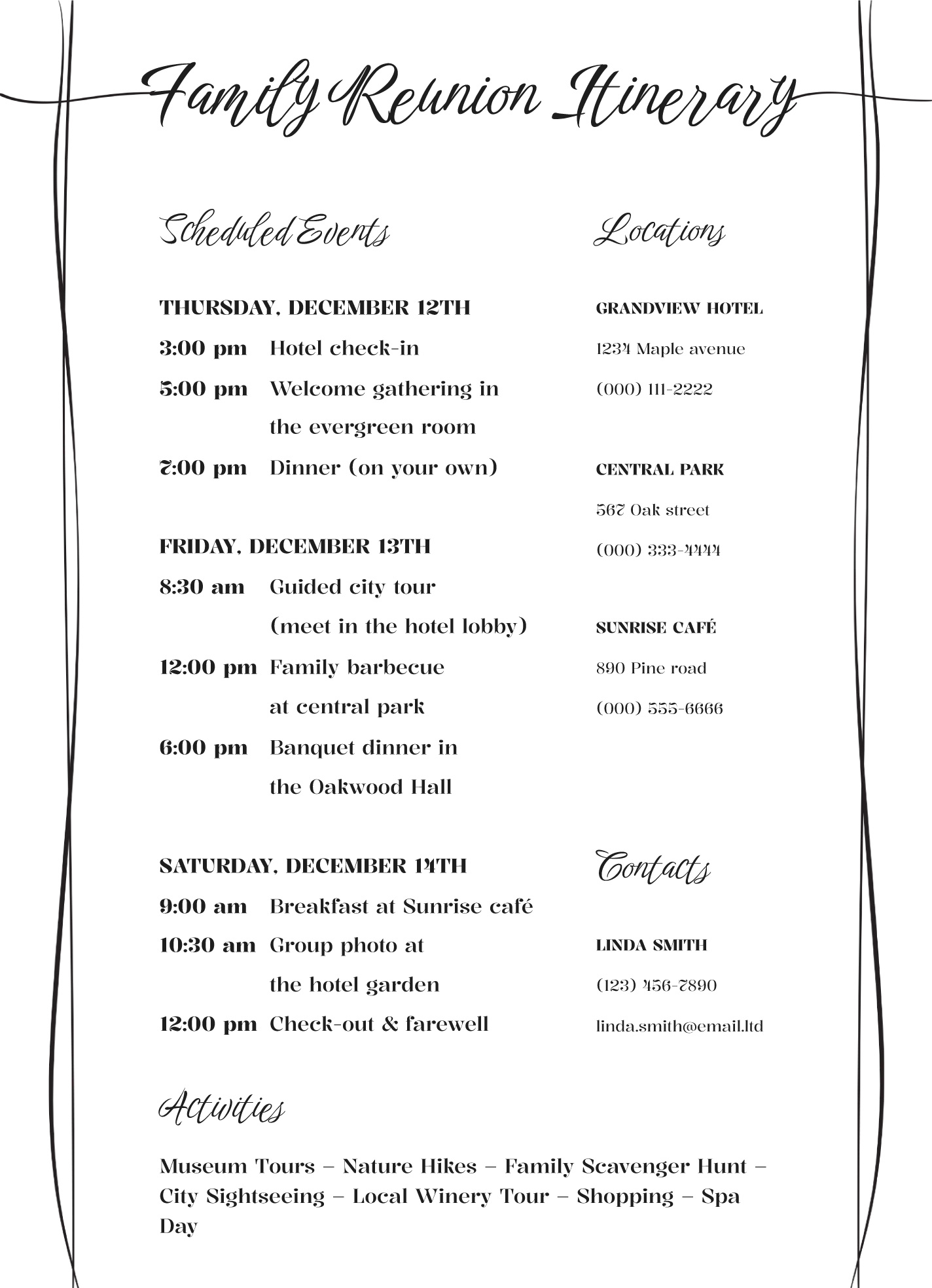 Family Reunion Itinerary Free Google Docs Template - Gdoc.io for Family Reunion Program Sample Templates