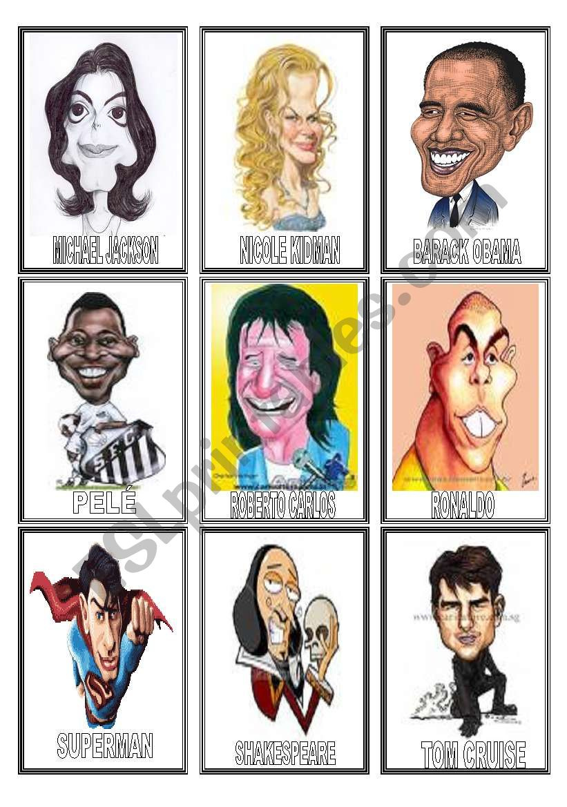 Famous People Caricatures Game(2/3) - Esl Worksheetwakebeauty within Free Printable Quiz Picture Caricatures With Answers