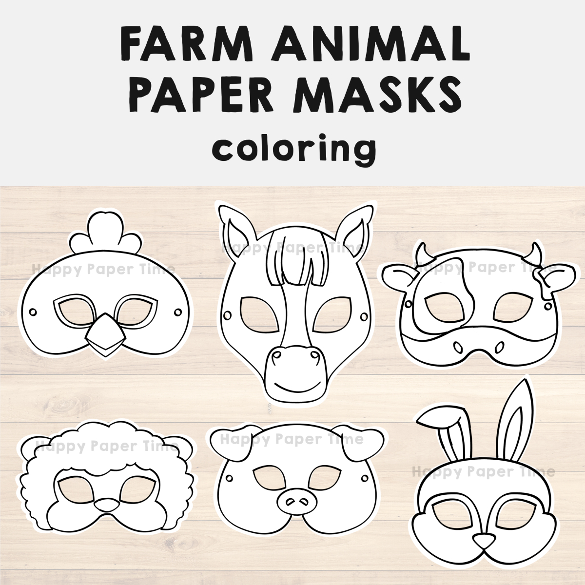 Farm Animal Paper Masks Printable Coloring Craft Activity Costume in Free Printable Farm Animal Masks Template