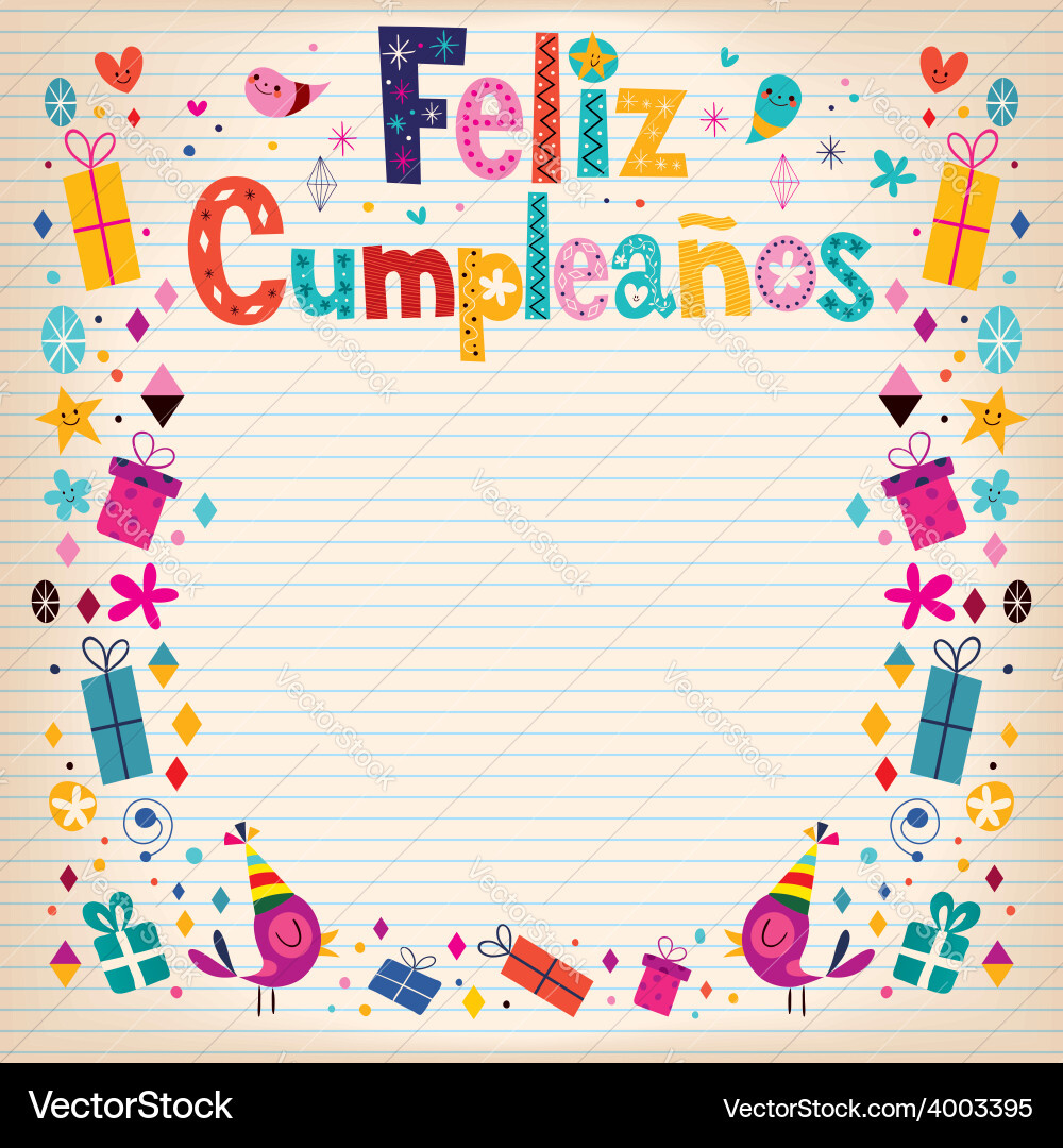 Feliz Cumpleanos - Happy Birthday In Spanish – Royalty-Free Vector in Free Printable Happy Birthday Cards In Spanish