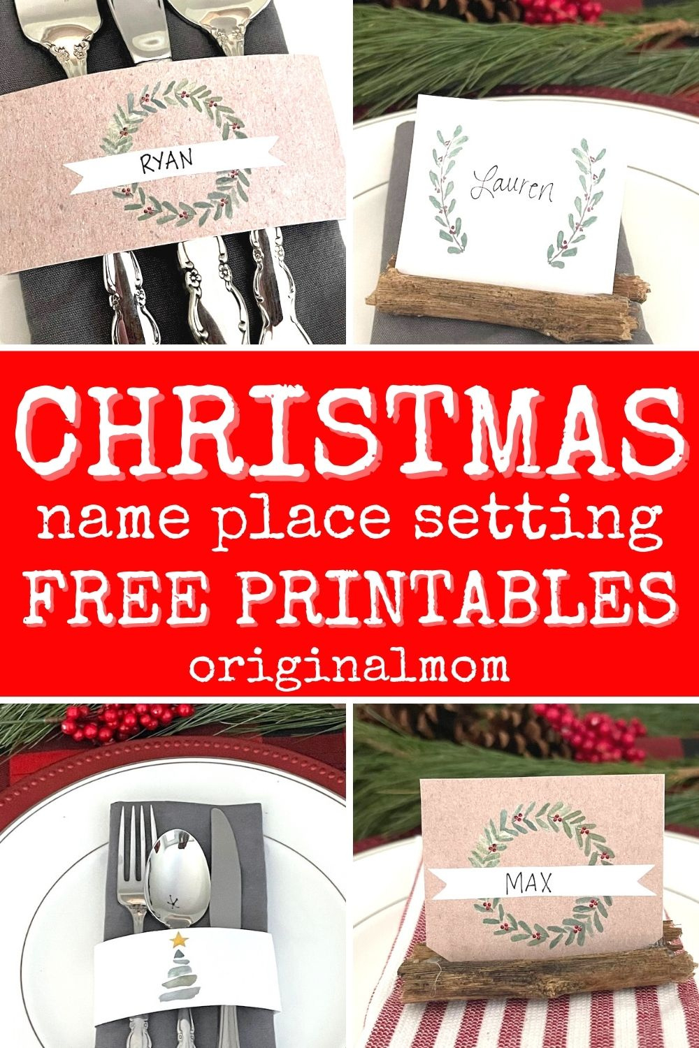 Festive Watercolor Free Printable Christmas Name Place Settings within Christmas Name Tags For Table Printable
