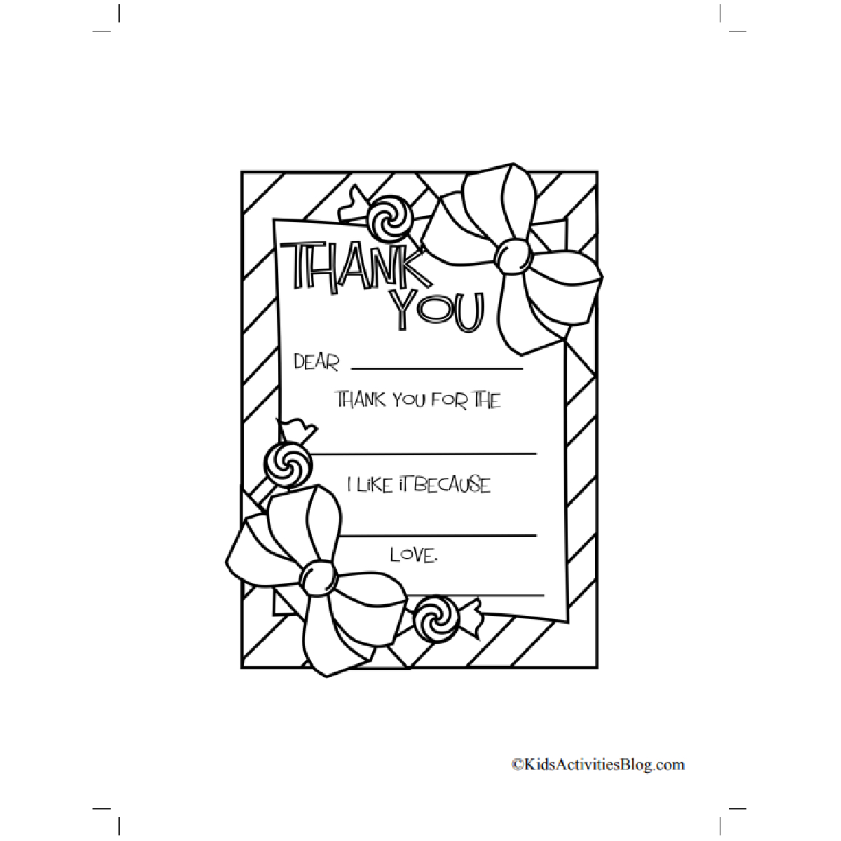 Fill-In-The-Blank Christmas Thank You Cards For Kids Printable inside Free Printable Coloring Thank You Cards