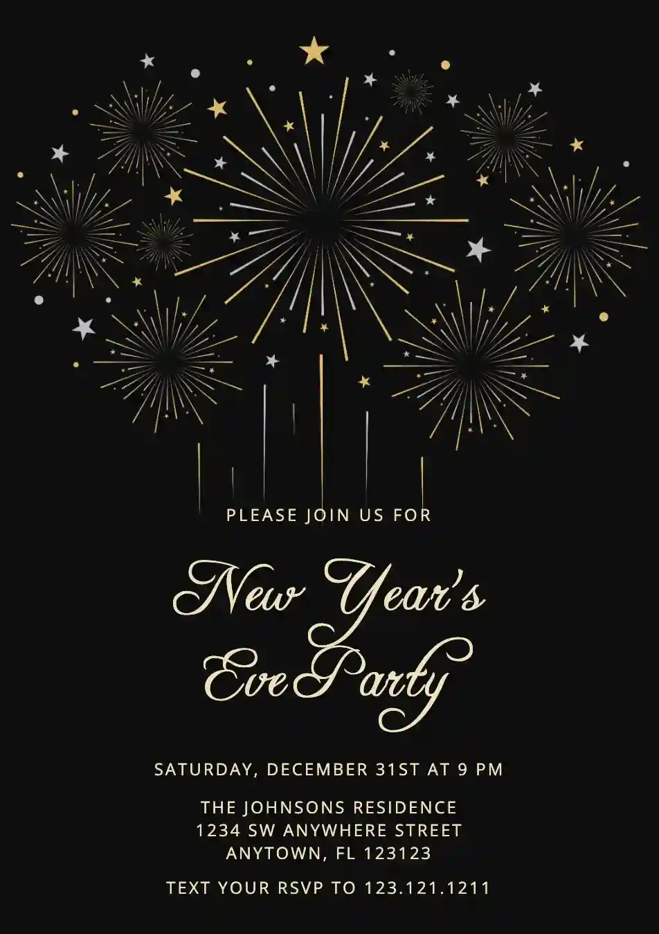 Firework - Free New Year'S Eve Invitation Templates | Invitanku in Printable New Years Eve Party Invitations