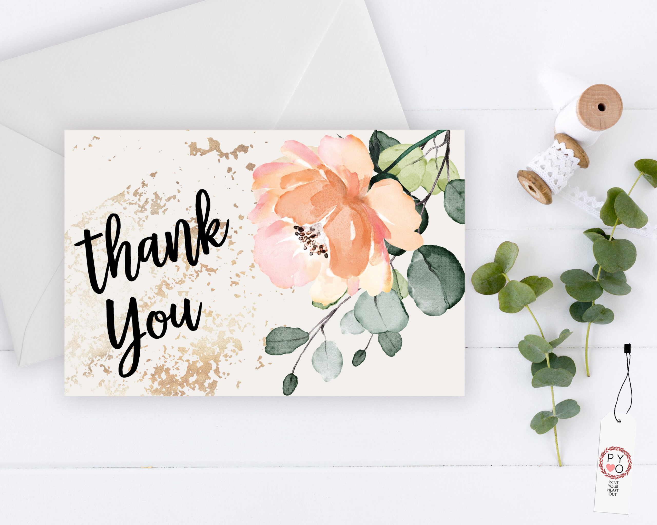 Floral Thank You Card: Printable 4X6 Postcard (Pdf &amp;amp; Jpeg) inside Printable 4x6 Thank You Cards