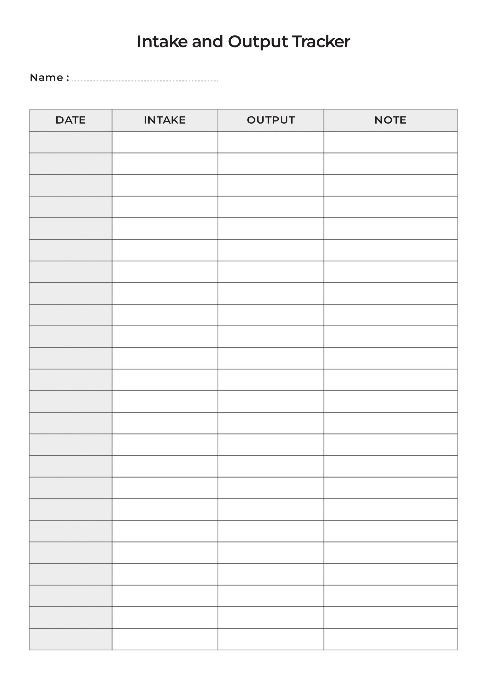 Fluids Intake And Output Record An Intake And Output Tracker within Intake And Output Chart Printable