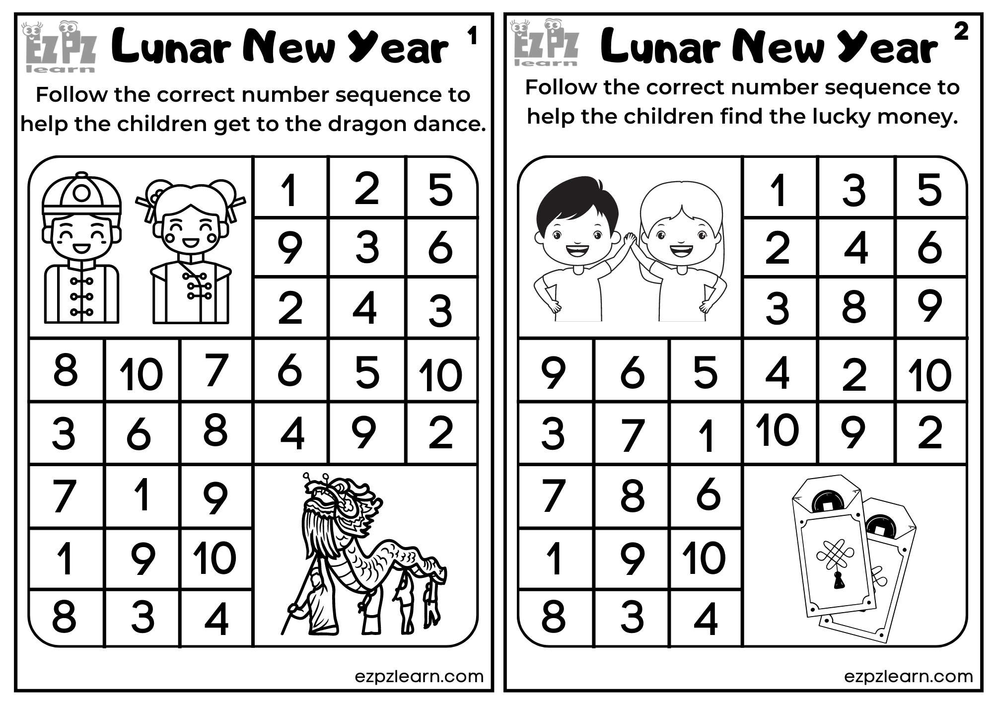 Follow The Numbers Lunar (Chinese) New Year Free Pdf Download pertaining to Printable Chinese New Year Worksheets