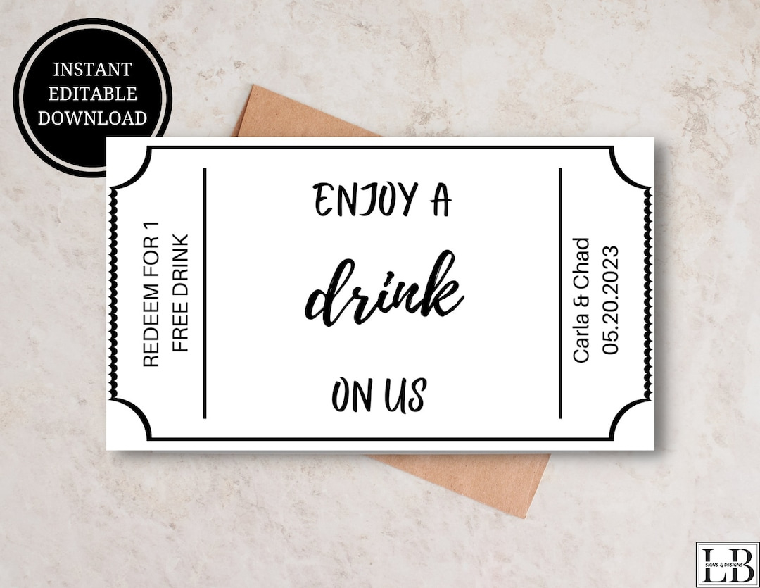 Food Tickets For Events Minimal Wedding Drink Ticket Template throughout Free Printable Drink Voucher Template