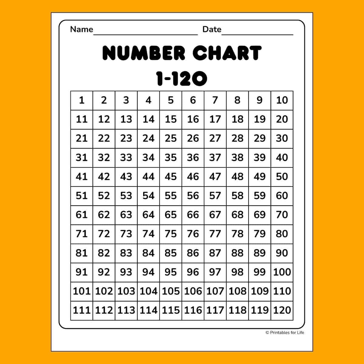 Free 1-120 Number Chart To Print For Kids pertaining to 120 Chart Printable