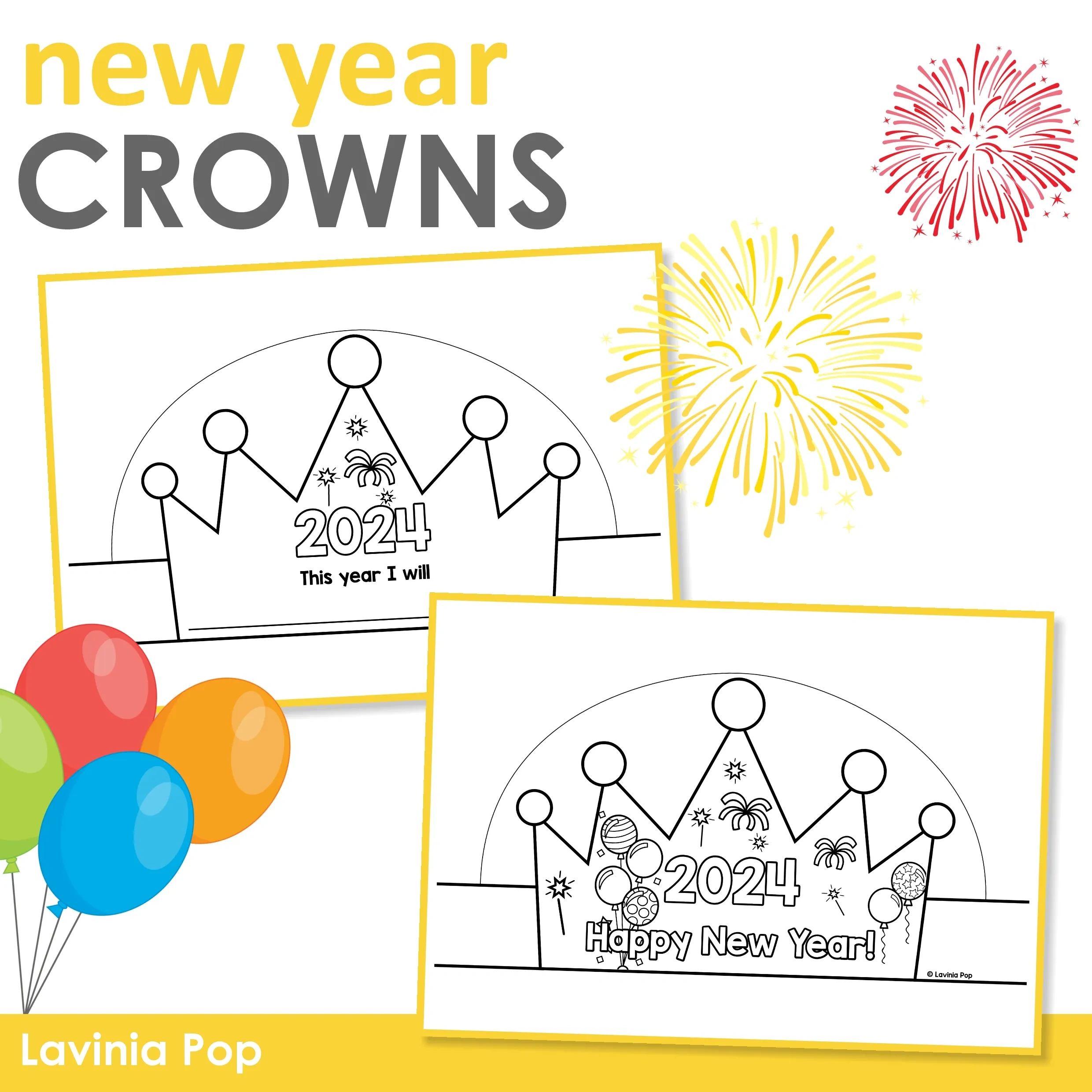 Free 2024 New Year Crowns intended for Happy New Year Crown Printable
