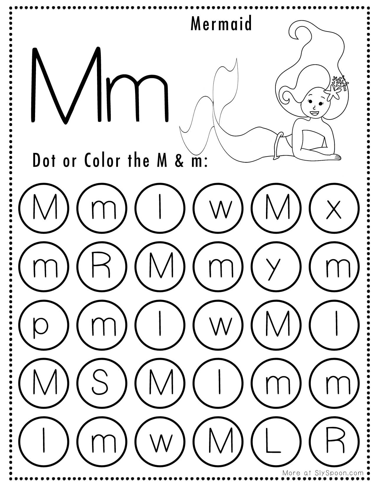 Free Alphabet Do A Dot Printables Worksheets - Letter M (Mermaid regarding Letter M Worksheets