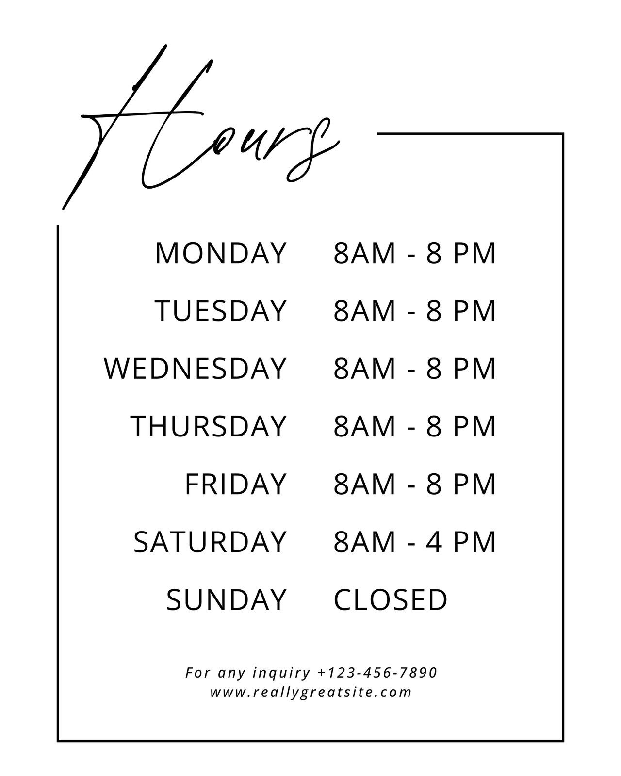 Free And Customizable Opening Hour Templates | Canva intended for Free Printable Business Hours Sign Template