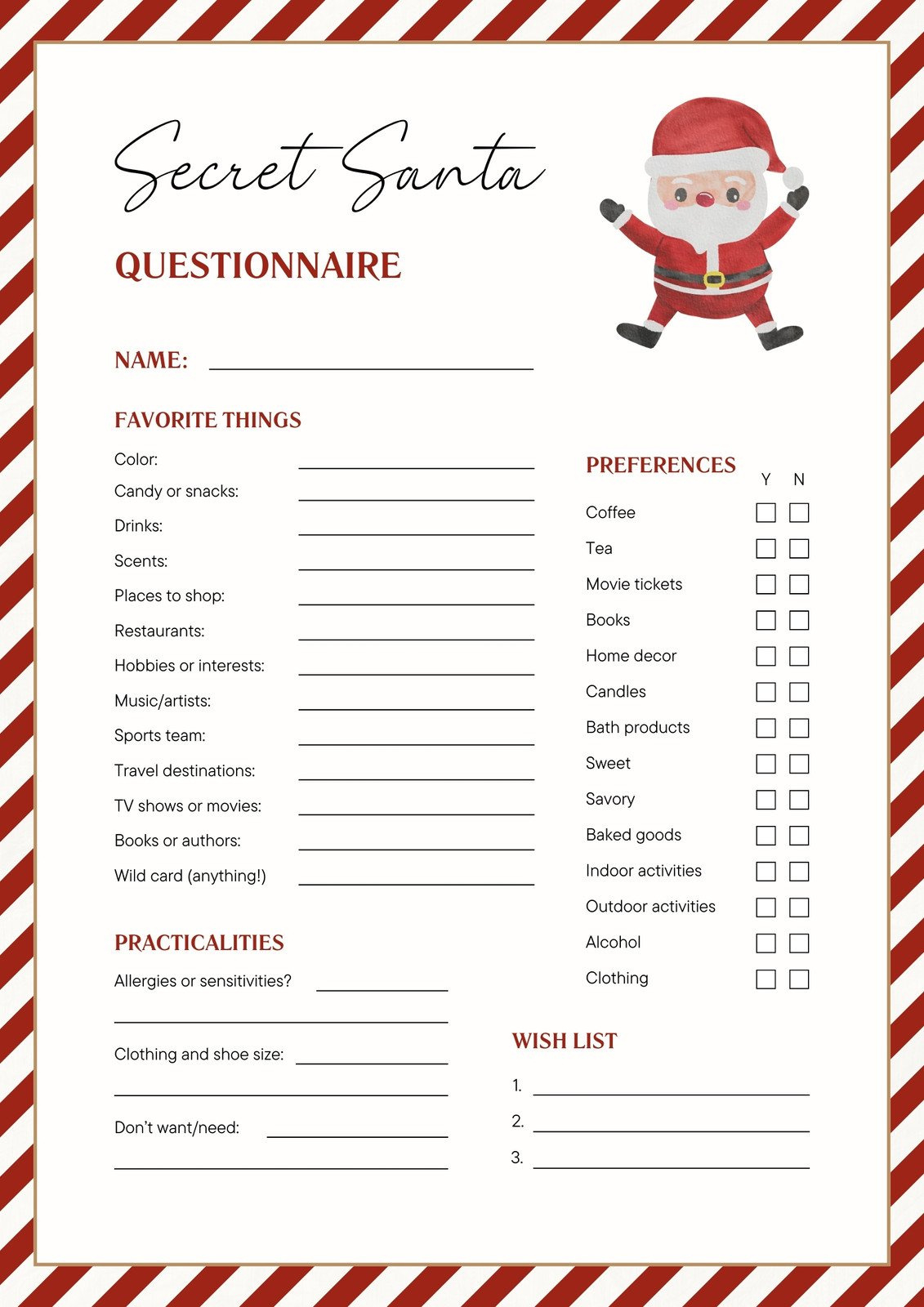 Free And Customizable Secret Santa Templates in Christmas Gift Exchange Form Printable