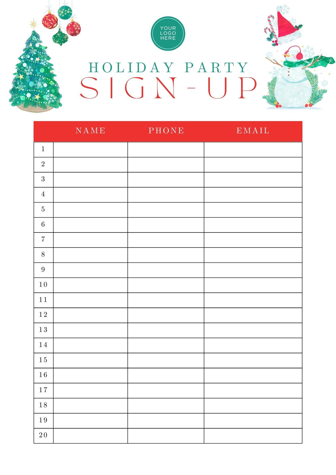 Free And Customizable Sign Up Sheet Templates pertaining to Christmas Party Sign Up Sheet Templates Free