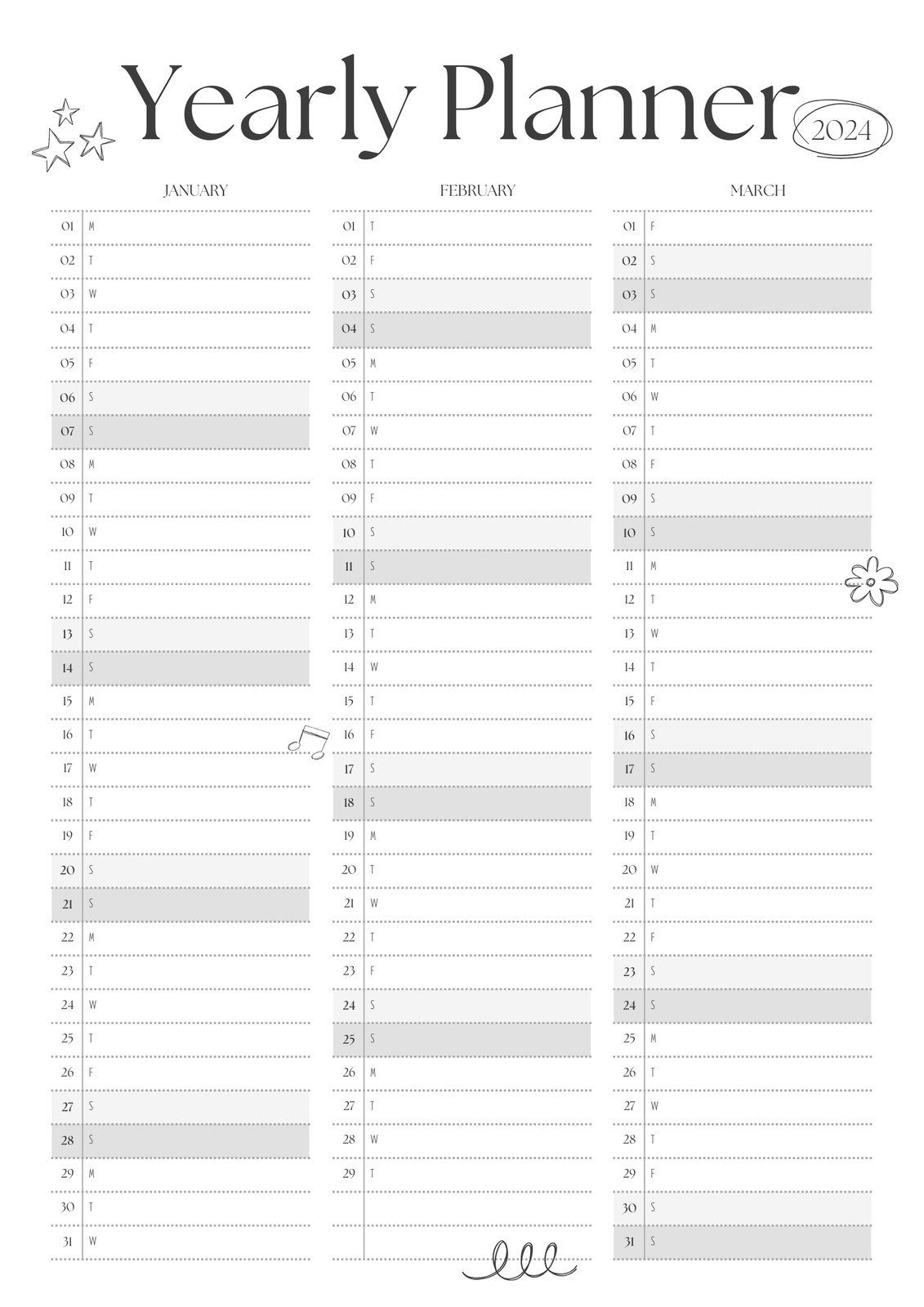 Free And Customizable Yearly Templates for New Year Planner Printable