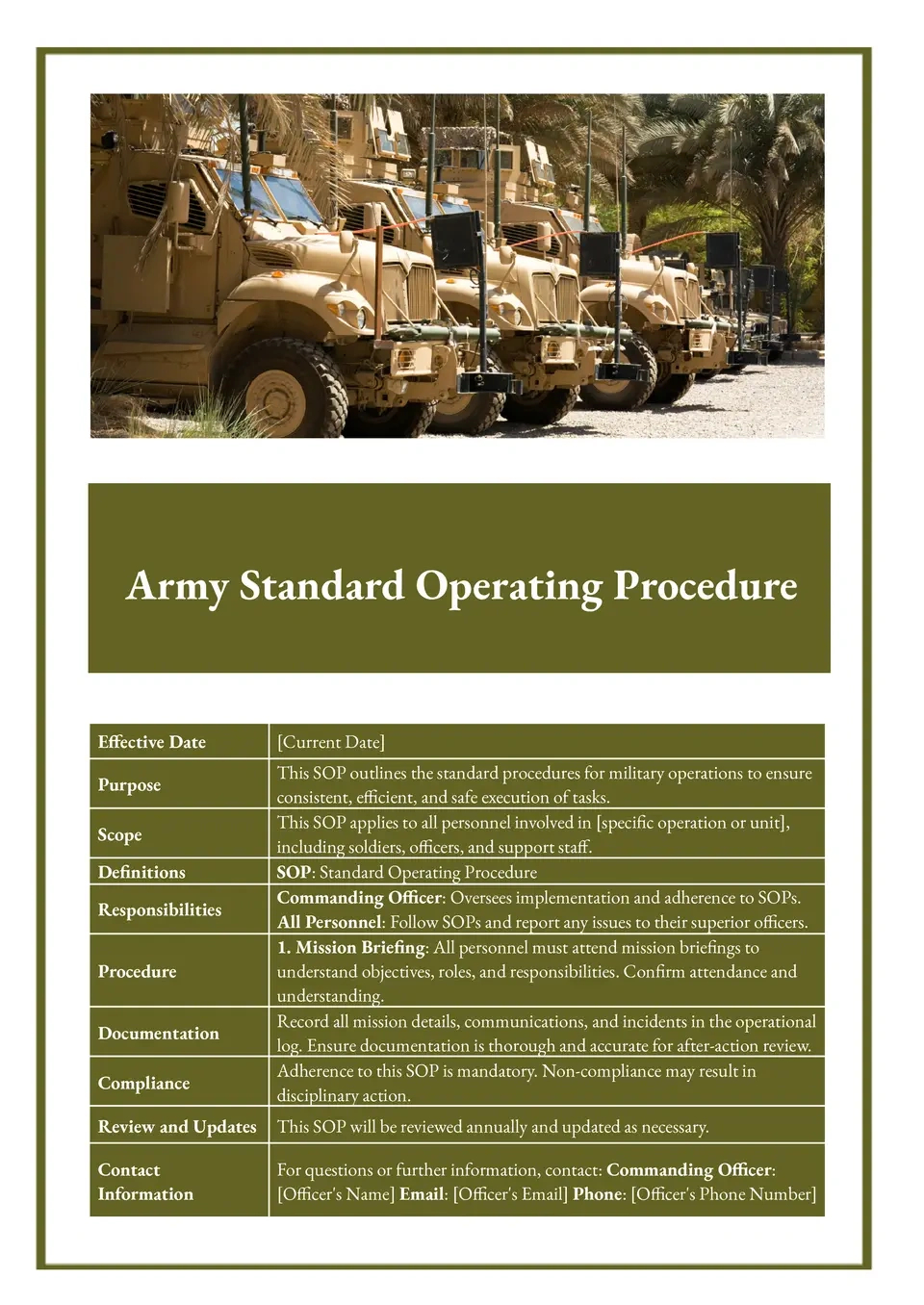 Free Army Sop Template For Google Docs throughout Sample Army Sop Template