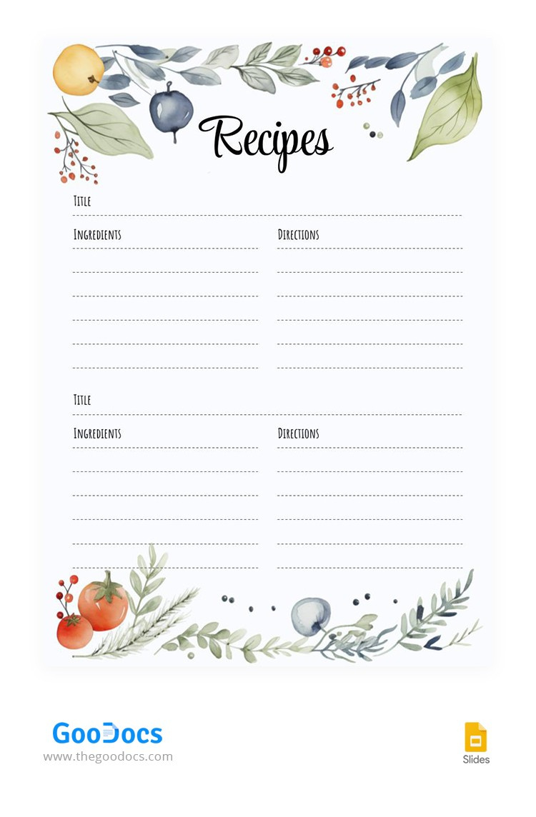 Free Beautiful Editable Recipe Card Template In Google Slides And for Free Editable Recipe Templates