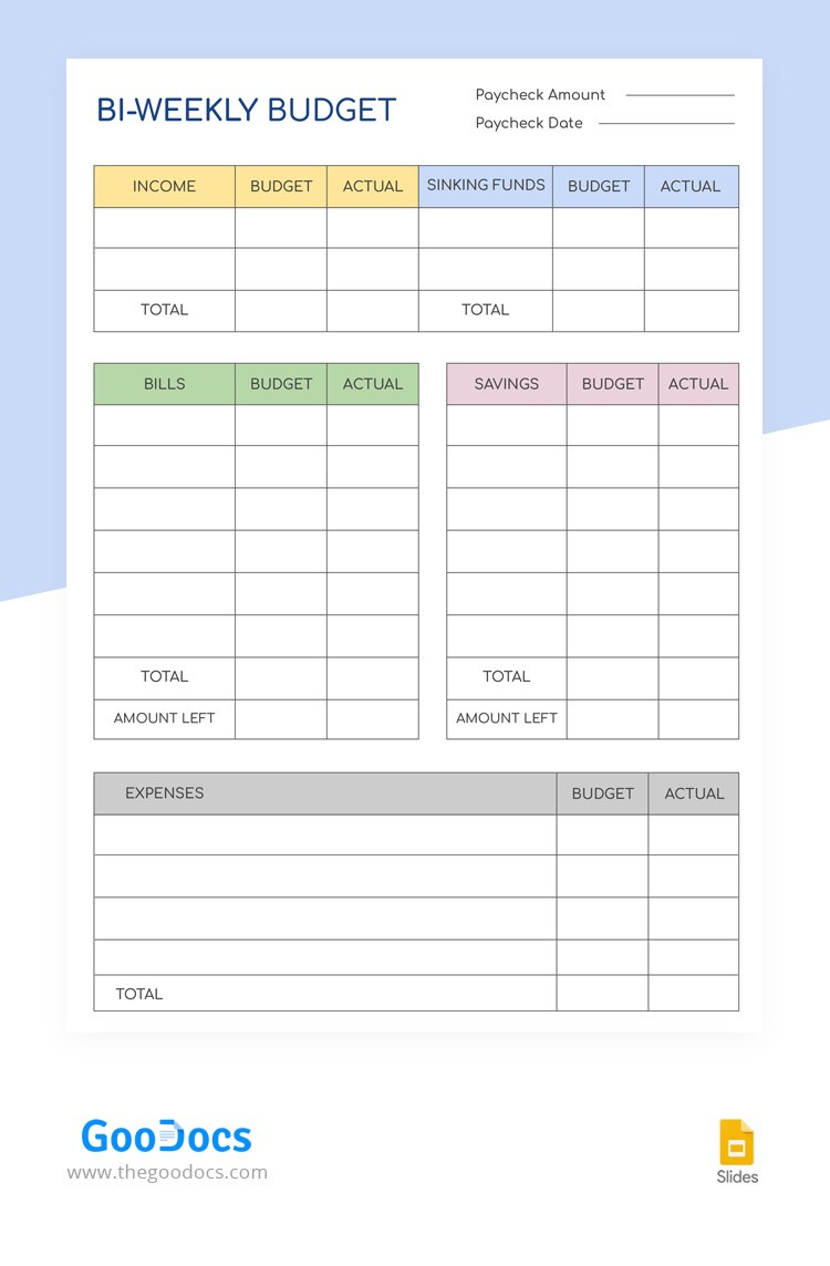 Free Biweekly Minimalistic Budget Template In Google Slides And intended for Free Printable Bi Weekly Budget Template