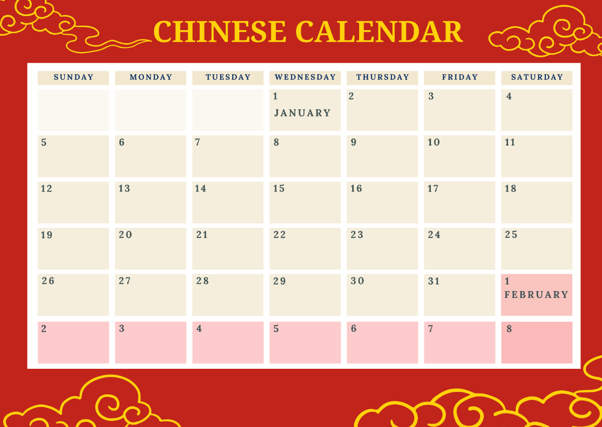 Free Chinese New Year Calendar Template To Edit Online with regard to Printable Chinese New Year Calendar