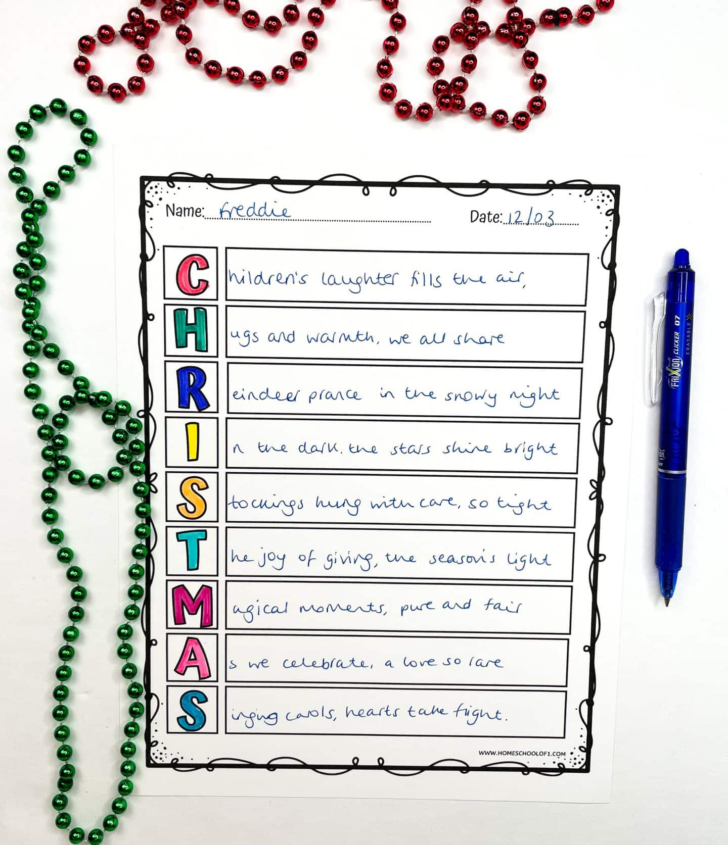 Free Christmas Acrostic Poem Template For Kids with regard to Christmas Acrostic Poem Printable