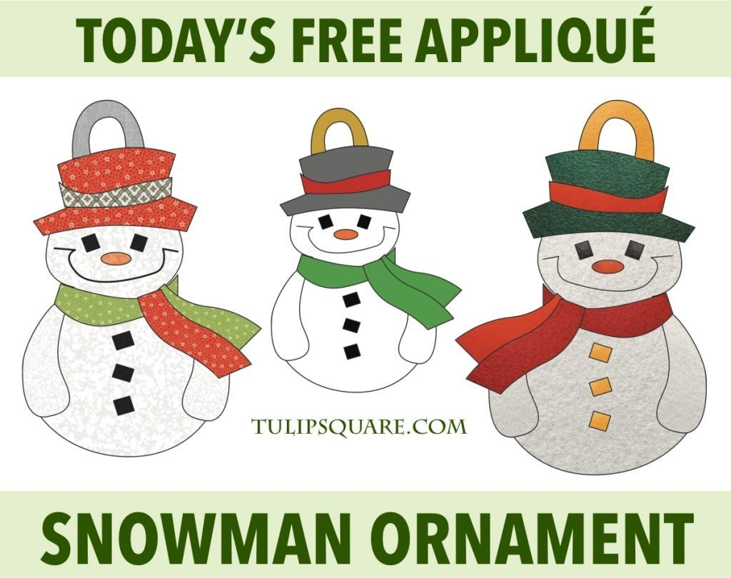 Free Christmas Appliqué Pattern - Snowman Ornament - Tulipsquare regarding Free Printable Snowman Sewing Patterns