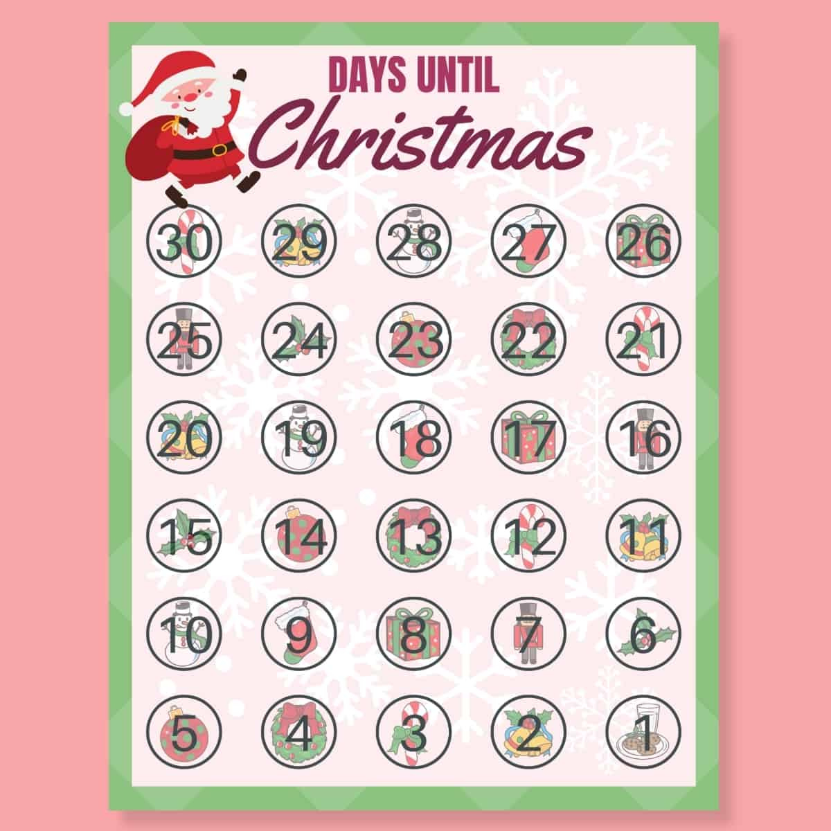 Free Christmas Countdown Calendar Printable throughout Christmas Countdown Chart Printable