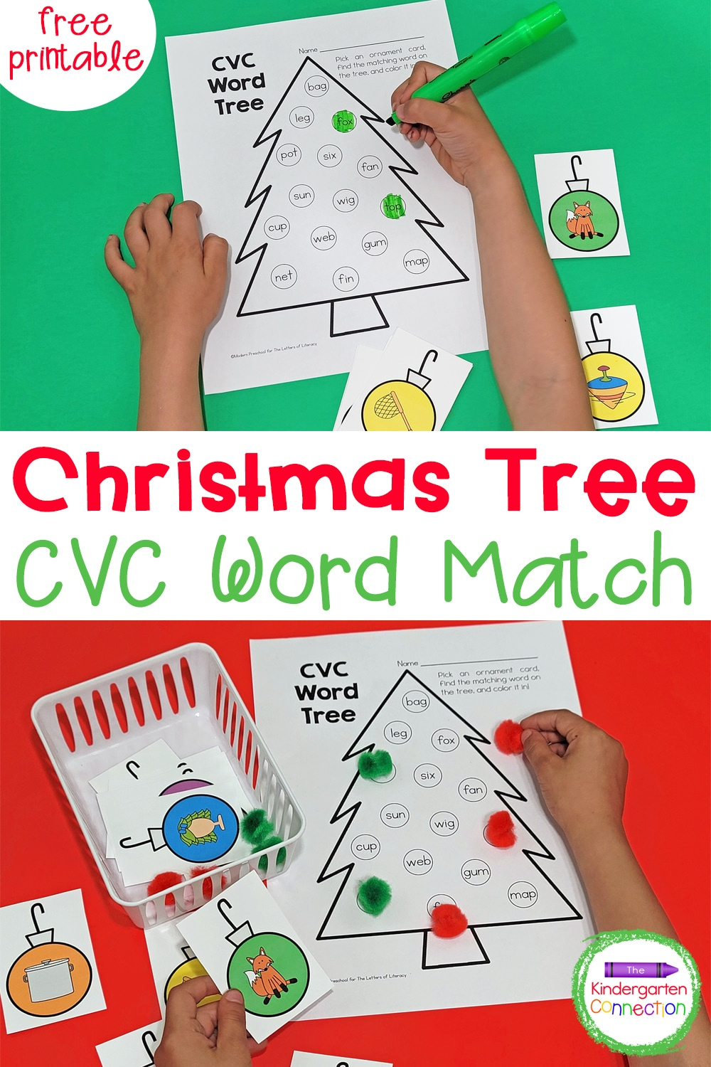 Free Christmas Cvc Word Match within Kindergarten Christmas Cvc Worksheets