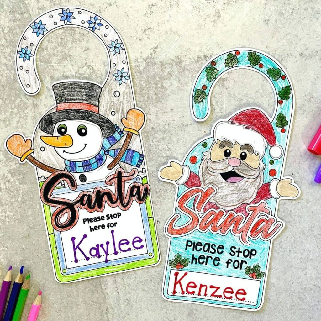 Free Christmas Door Hanger Printable For Kids To Color with Printable Christmas Door Hanger