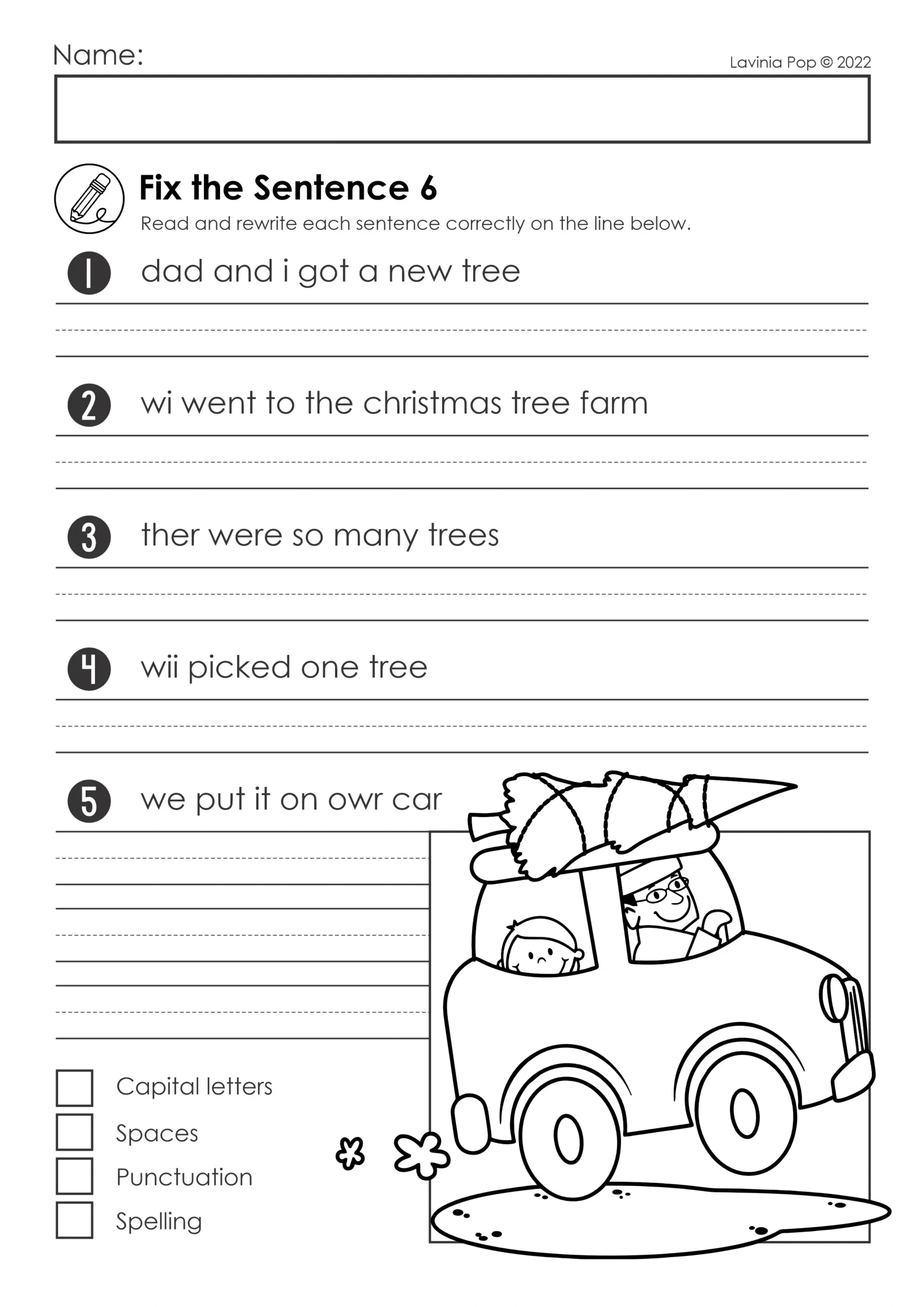Free Christmas Fix The Sentence within Christmas Punctuation Worksheets