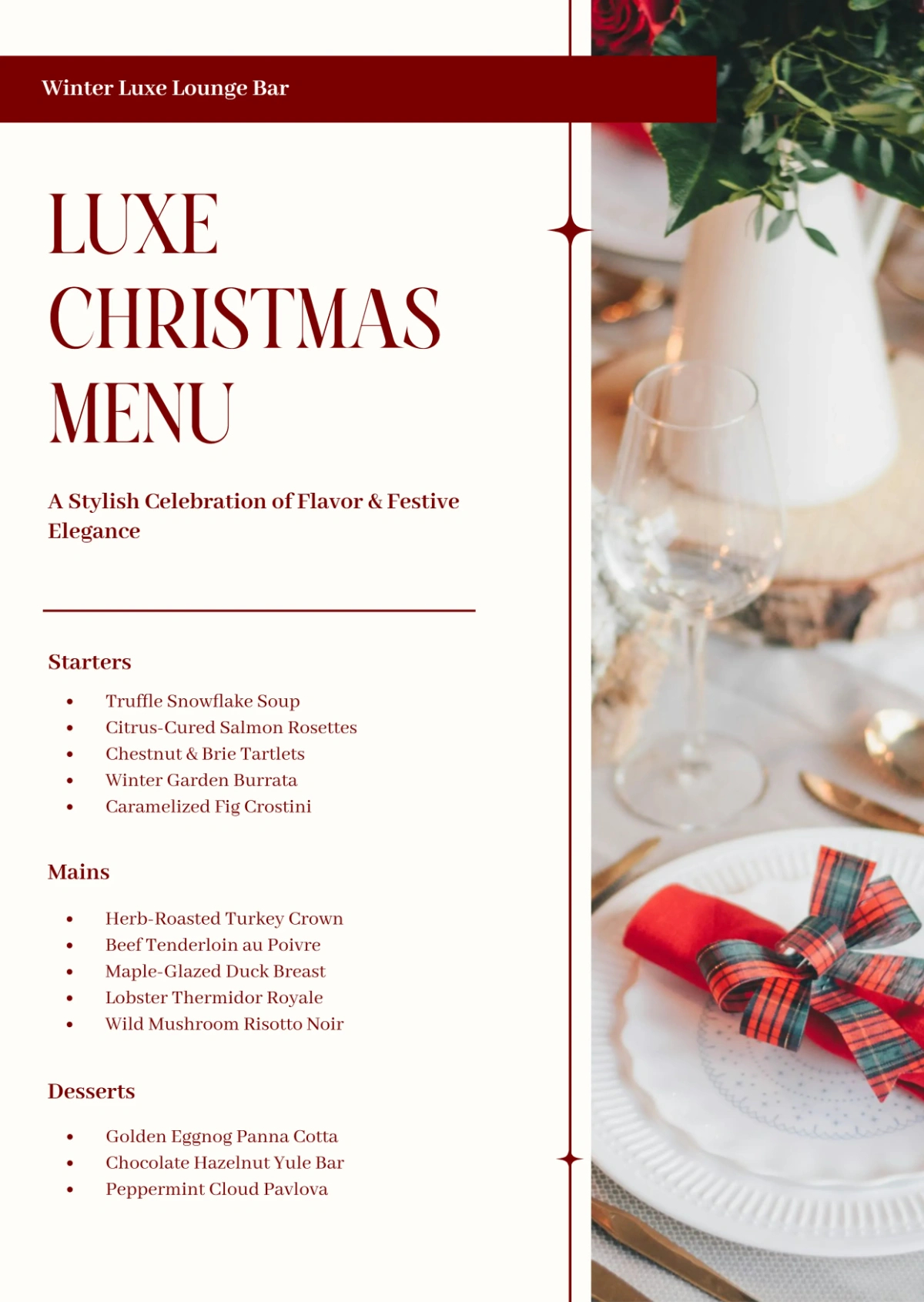 Free Christmas Menu Templates, Editable And Printable in Christmas Menu Card Free Printable