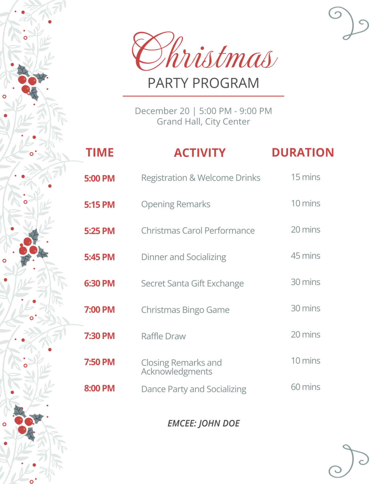 Free Christmas Party Program Sample Template To Edit Online in Christmas Party Program Flow Template
