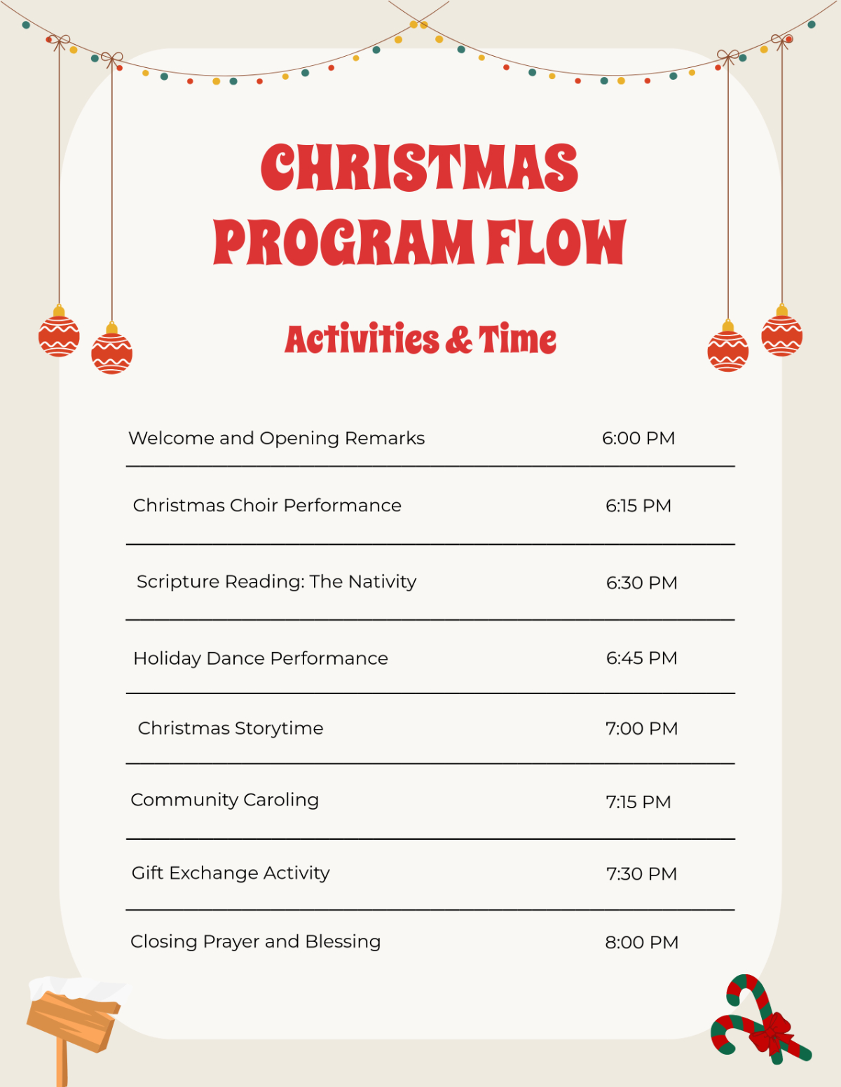 Free Christmas Program Flow Template To Edit Online throughout Christmas Party Program Flow Template