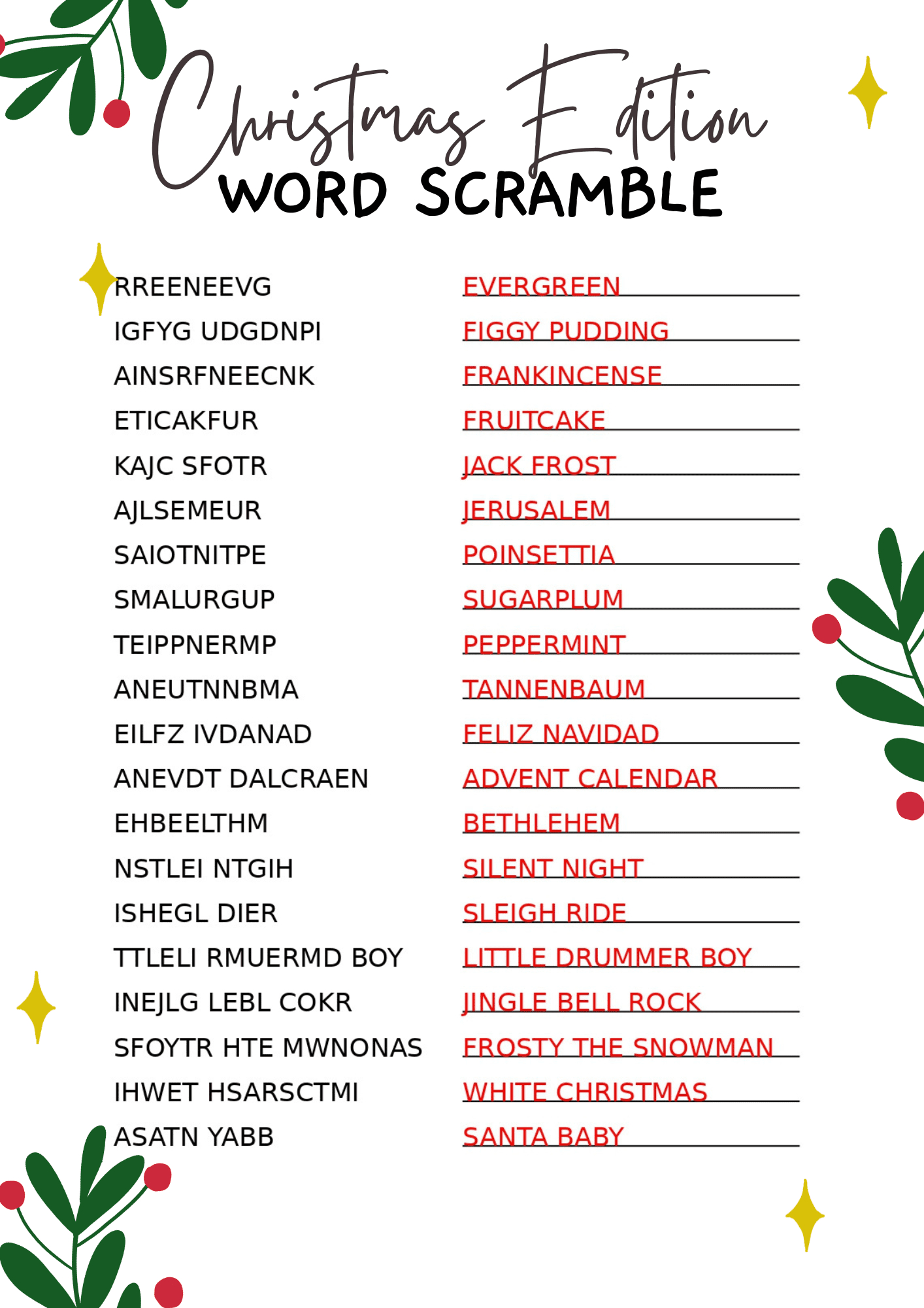 Free Christmas Word Scramble Printables For 2025 - Crazy Laura in Christmas Word Scramble Free Printable With Answers