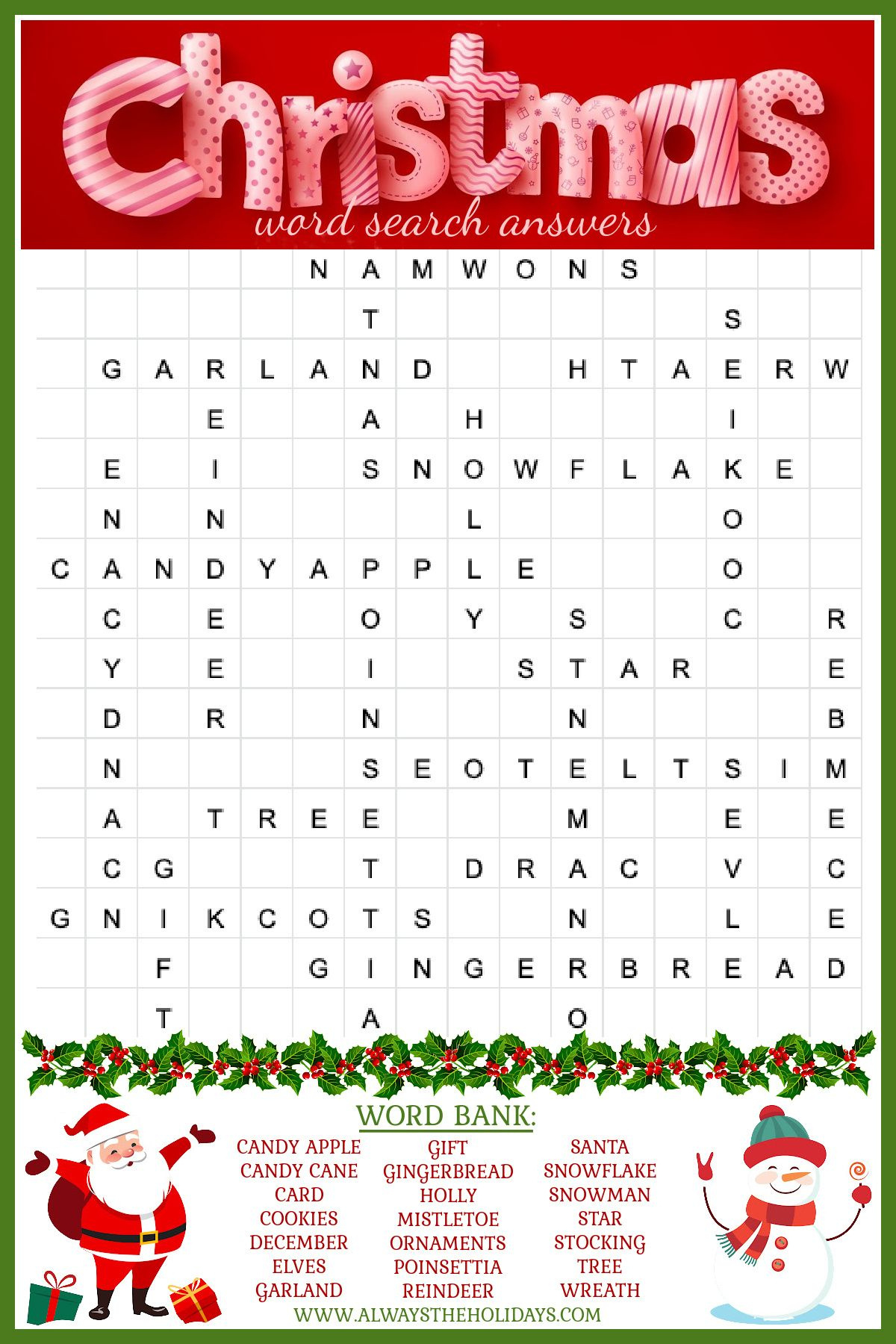 Free Christmas Word Search Printable - With Answer Key Included inside Holiday Word Search Printable with Answers