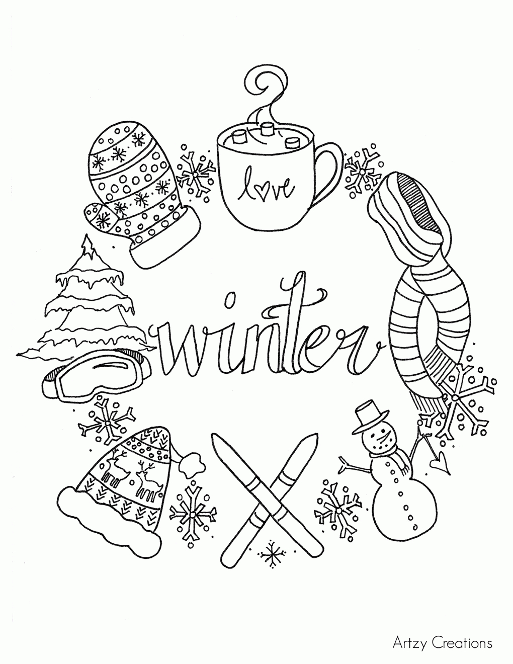 Free Coloring Page Featuring Winter Items » Zumipic with Aesthetic Christmas Coloring Pages