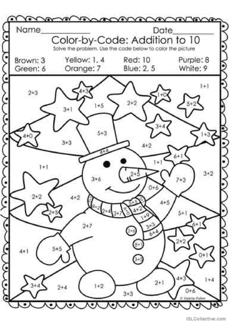 Free Colornumber Christmas Worksheet, Download Free Color regarding Christmas Color by Number Addition Printable