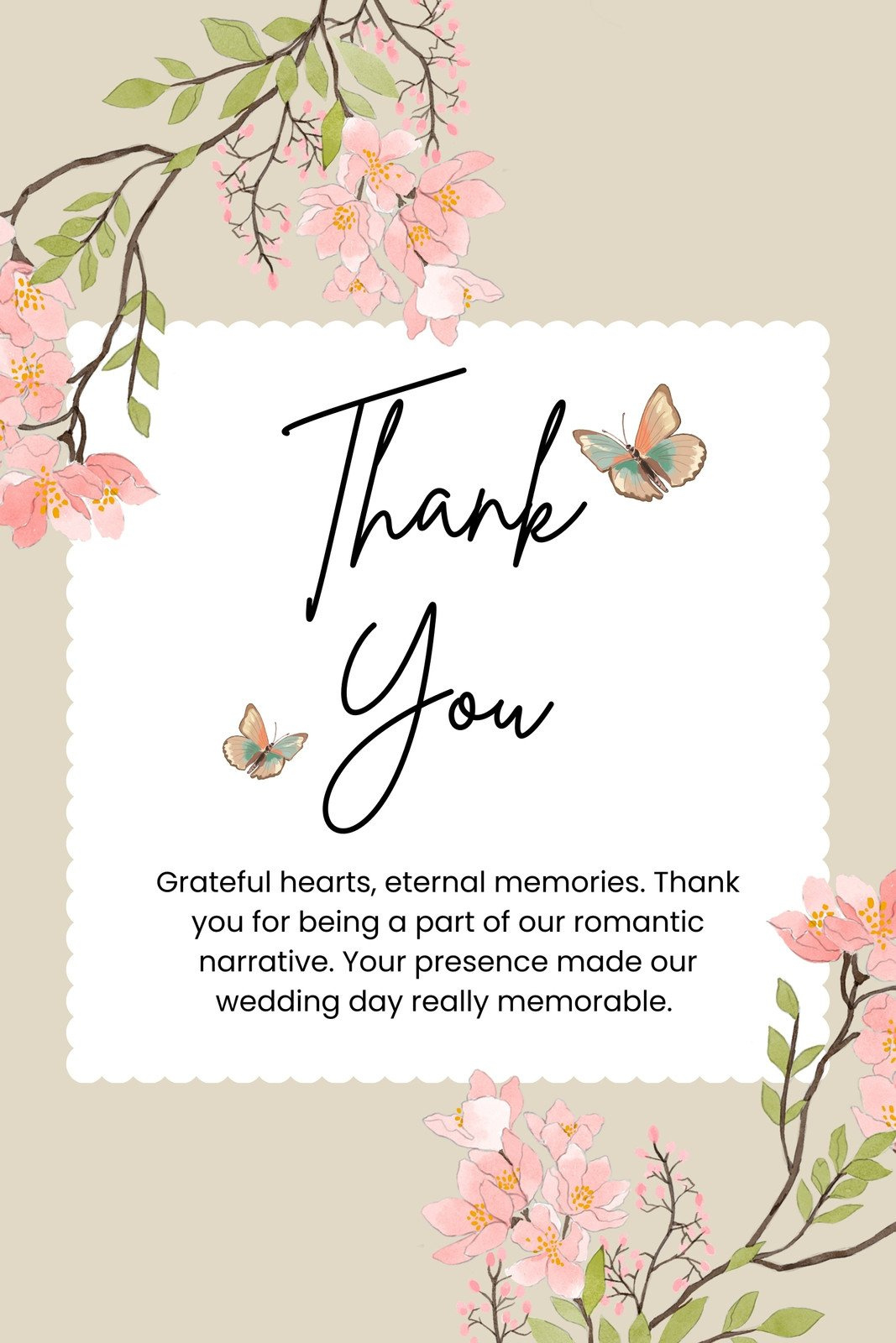 Free Custom Printable Wedding Thank You Card Templates | Canva throughout Wedding Thank You Cards Printable