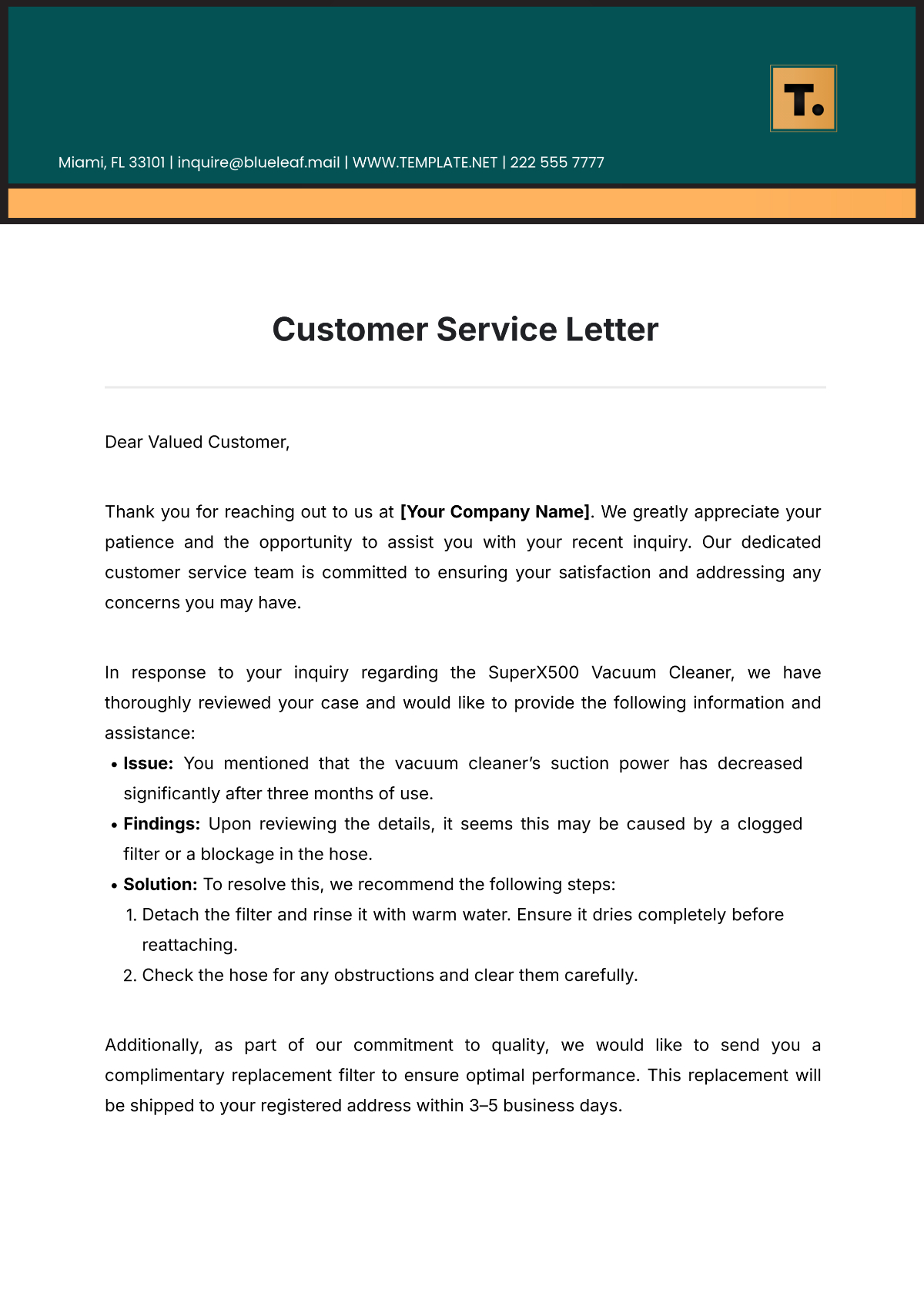 Free Customer Service Letter Templates, Editable And Printable regarding Service Letter Sample Templates