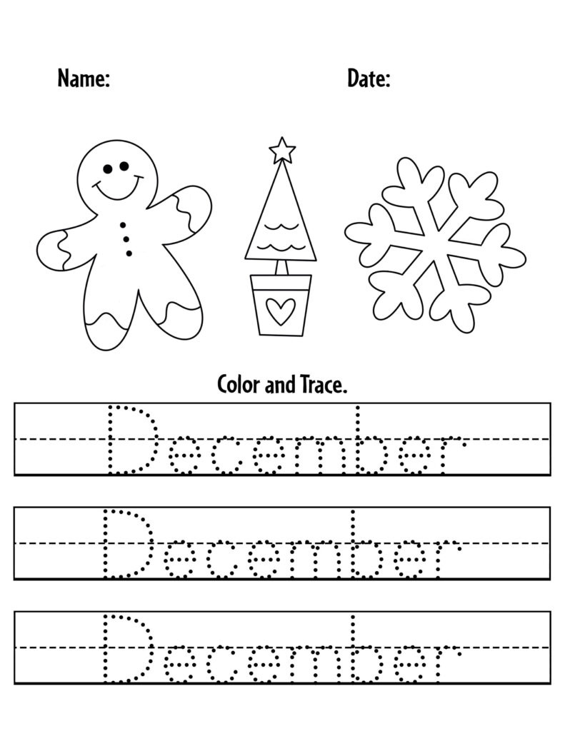 Free December Worksheets For Preschool! ⋆ The Hollydog Blog pertaining to December Tracing Printable