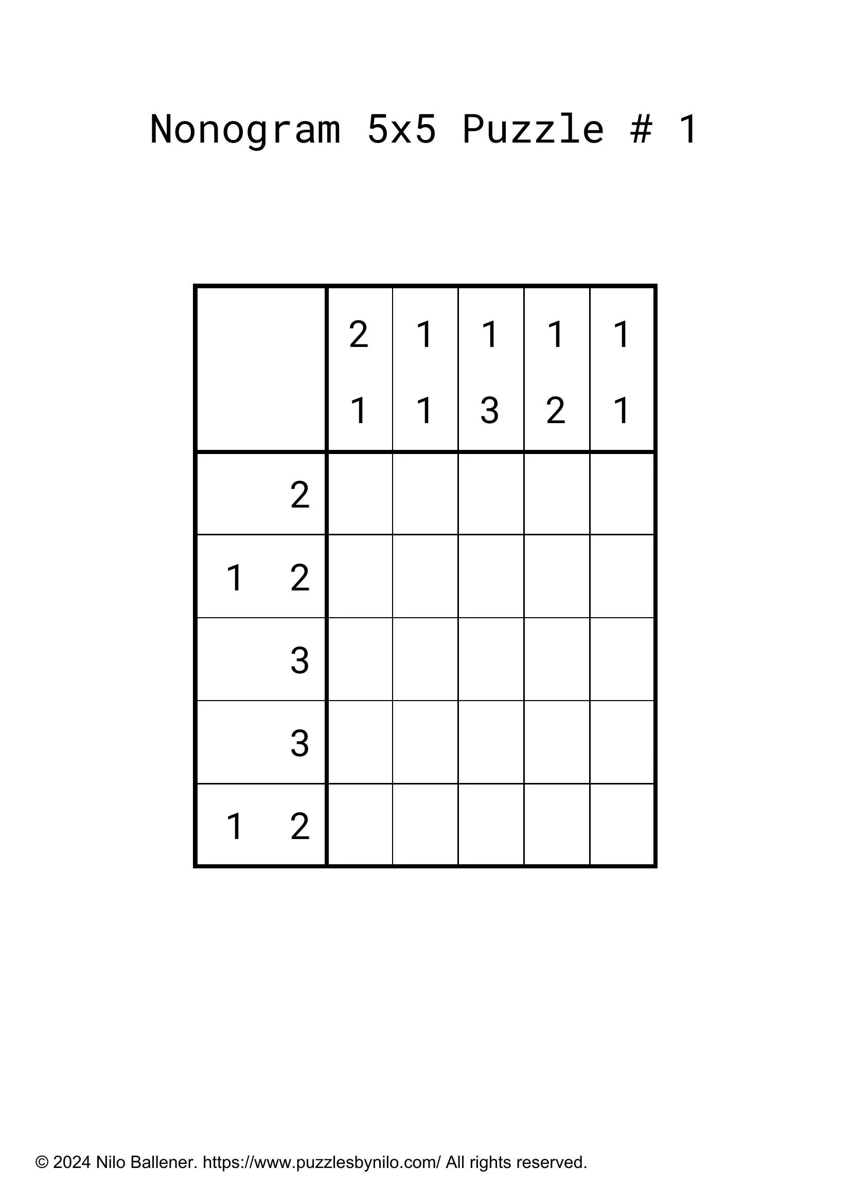 Free Downloadable Nonogram Puzzle Easy # 1 — Puzzlesnilo in Free Printable Nonograms